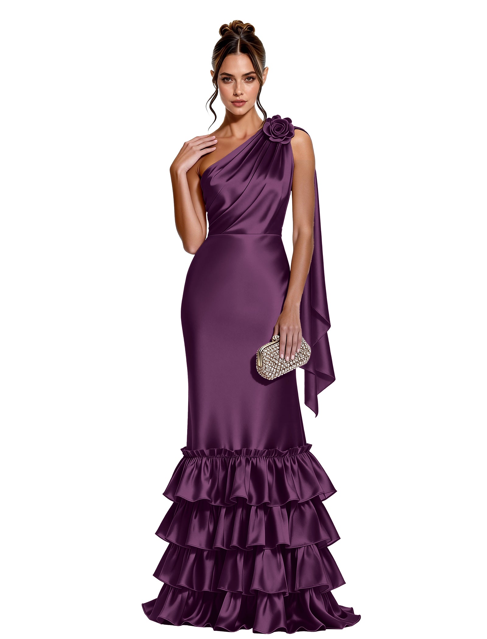Asymmetric Formal Dress with Floral Accent