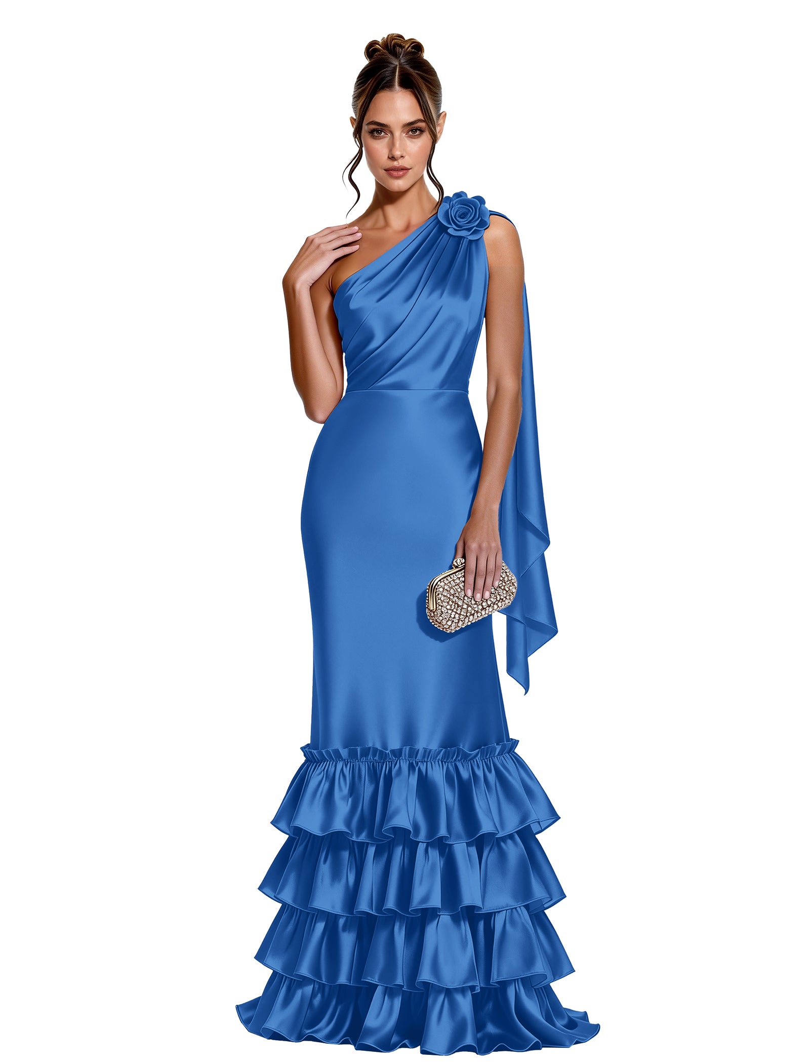 Asymmetric Formal Dress with Floral Accent