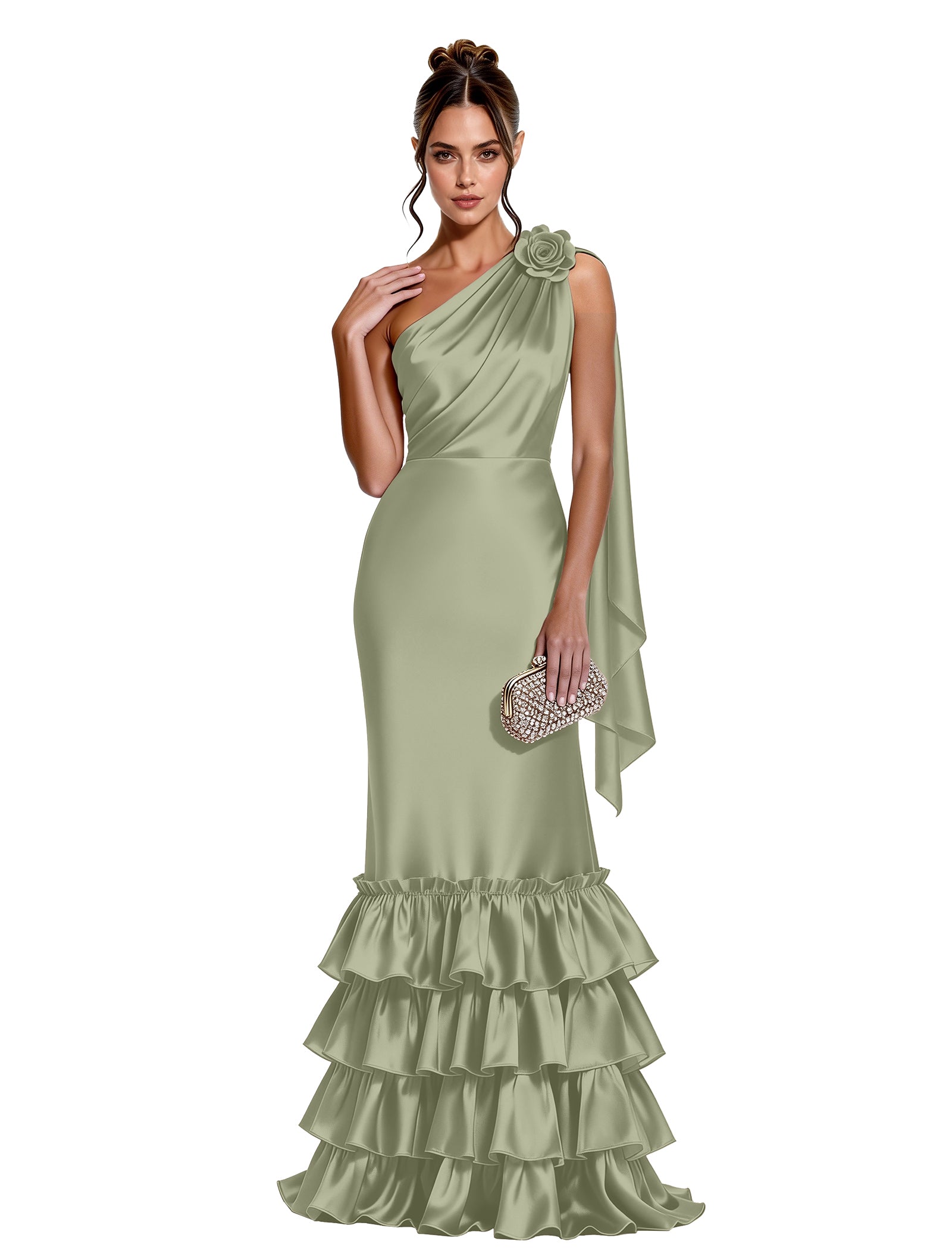 Asymmetric Formal Dress with Floral Accent