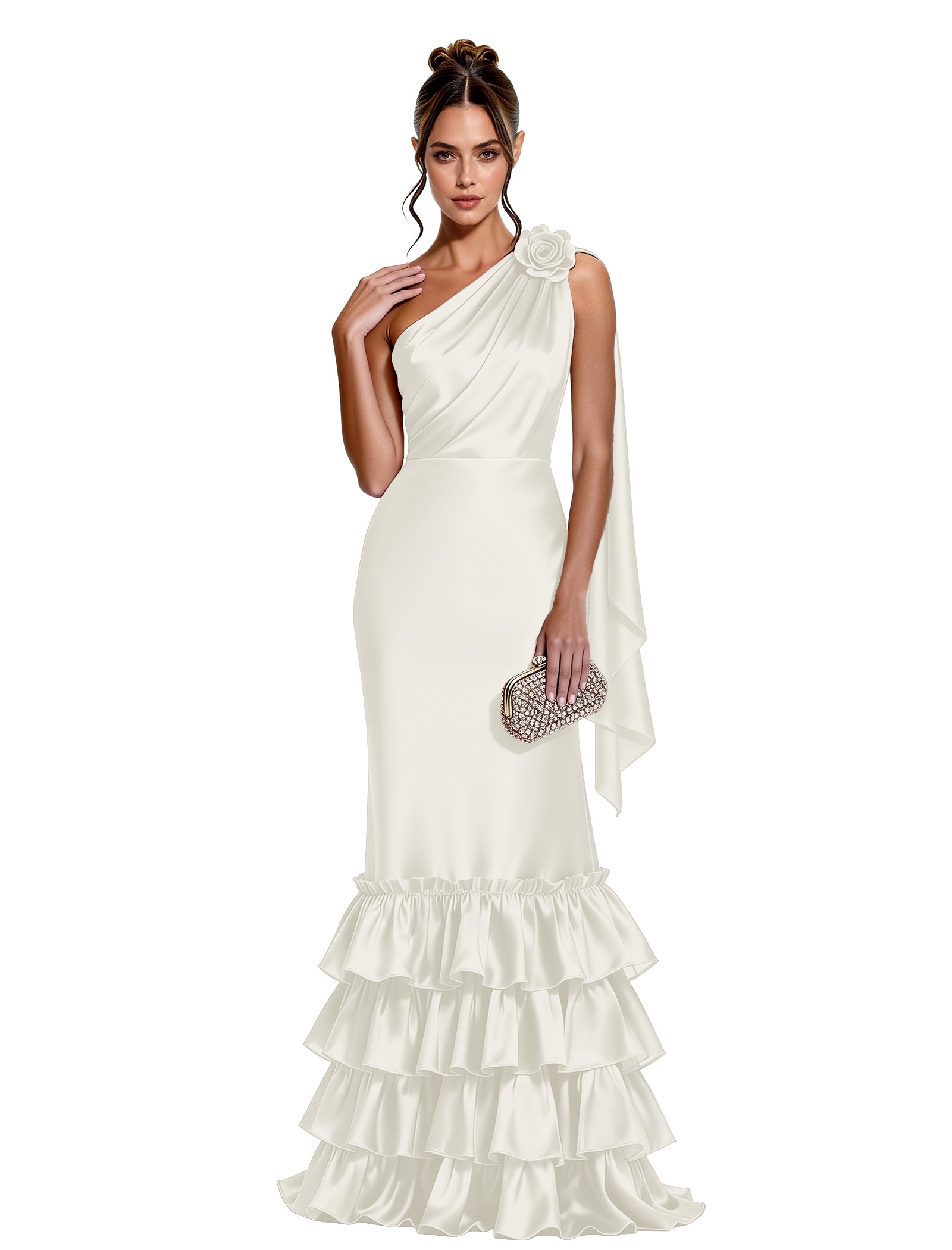 Asymmetric Formal Dress with Floral Accent