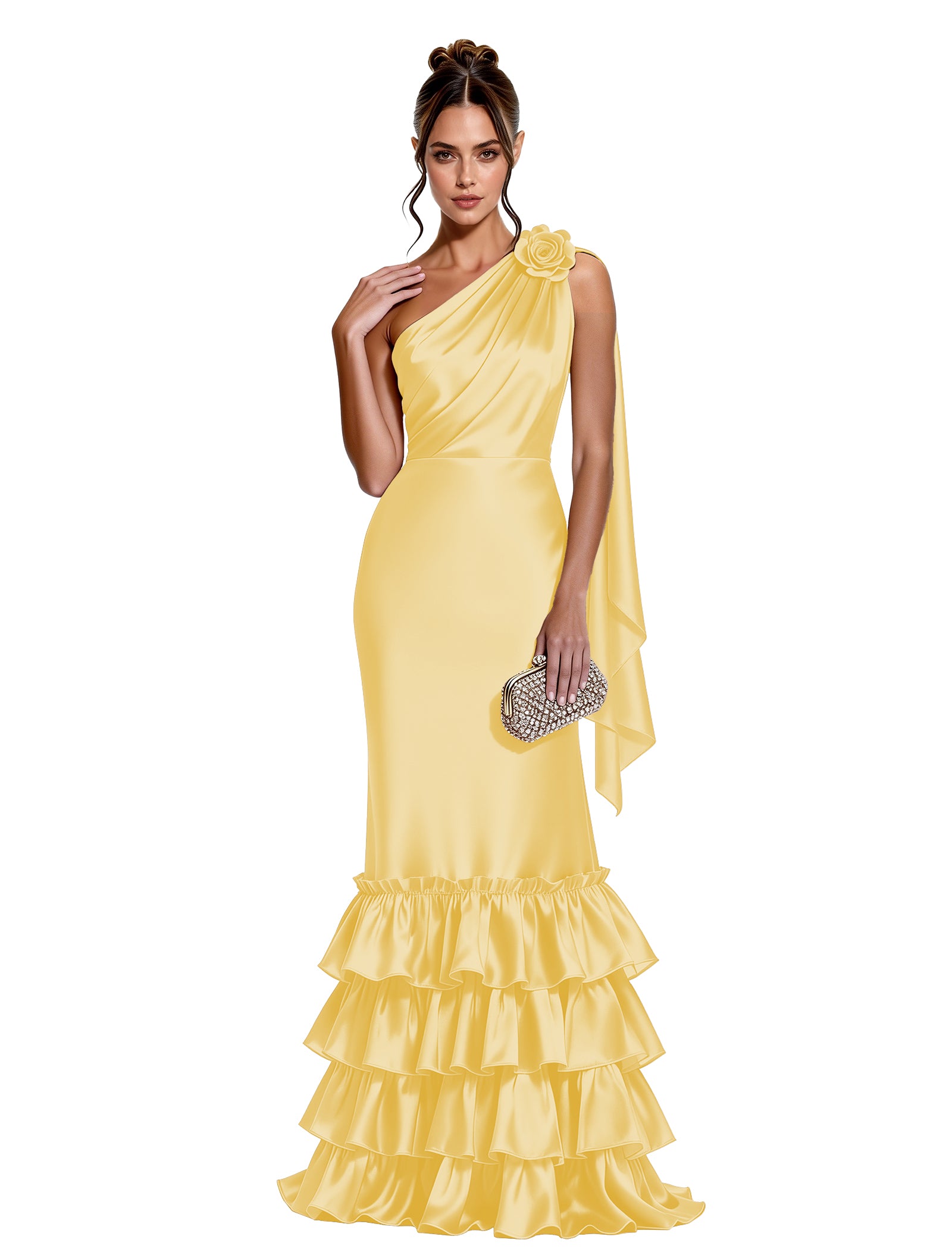 Asymmetric Formal Dress with Floral Accent