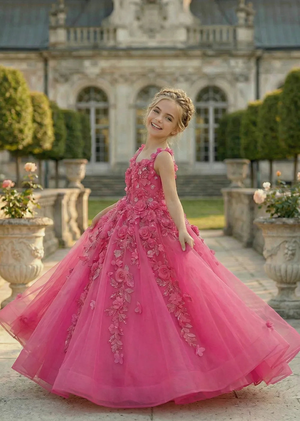 Boutique 3D Flower Tulle Formal Gown for Girls