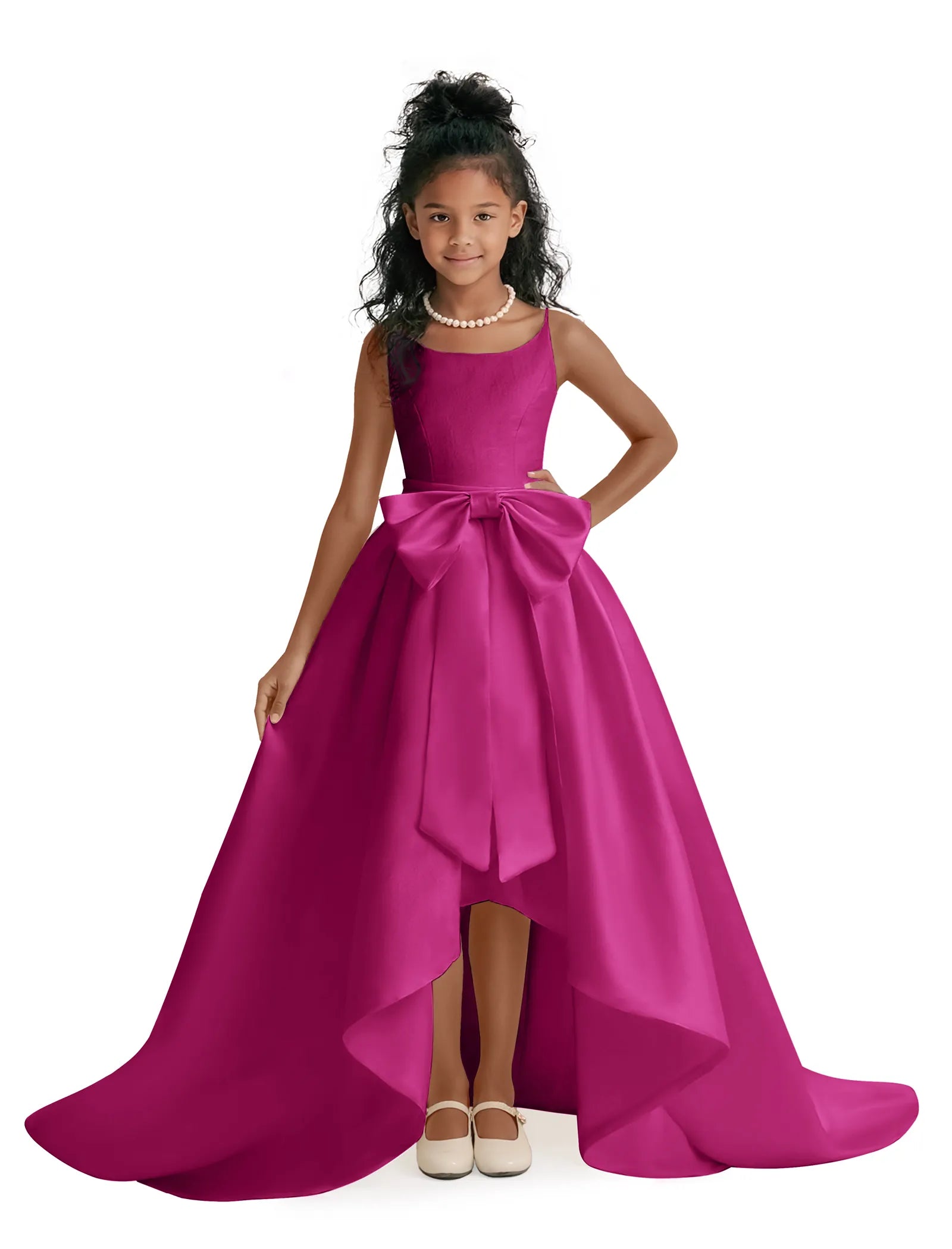 Elegant Bow High-Low Flower Girl Dress