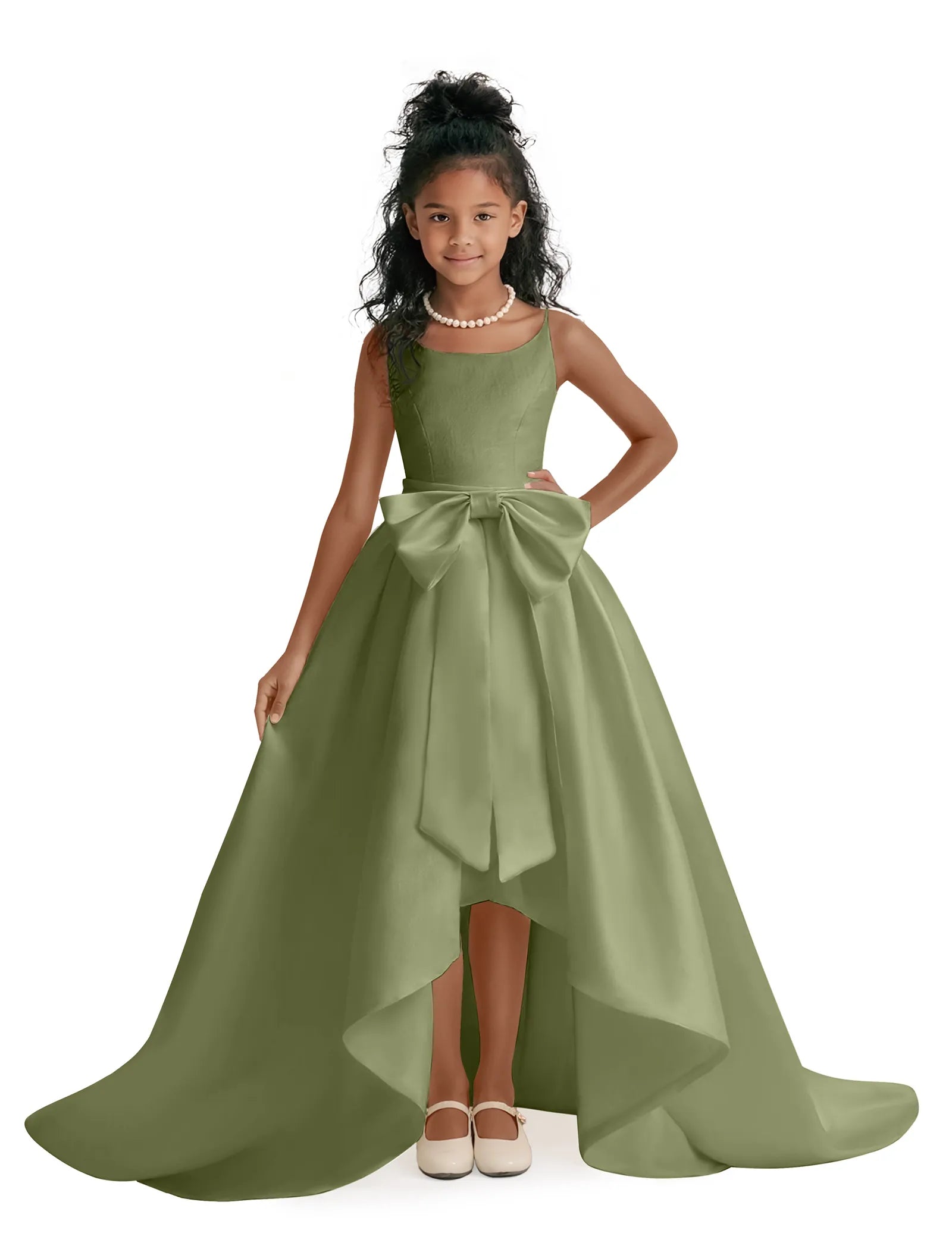 Long Satin Gown for Girls Junior Bridesmaid or Graduation High-Low Dress | Fynony Long Satin Gown for Girls Junior Bridesmaid or Graduation High-Low Dress | Fynony
