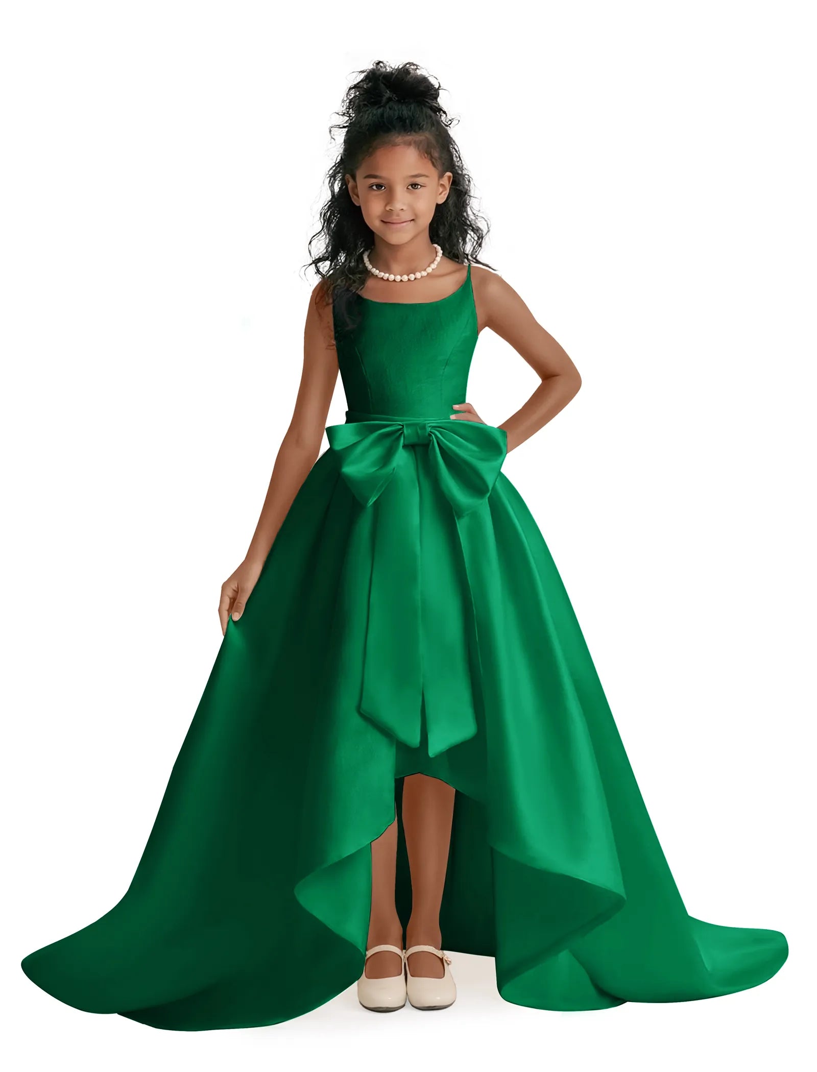 Elegant Bow High-Low Flower Girl Dress