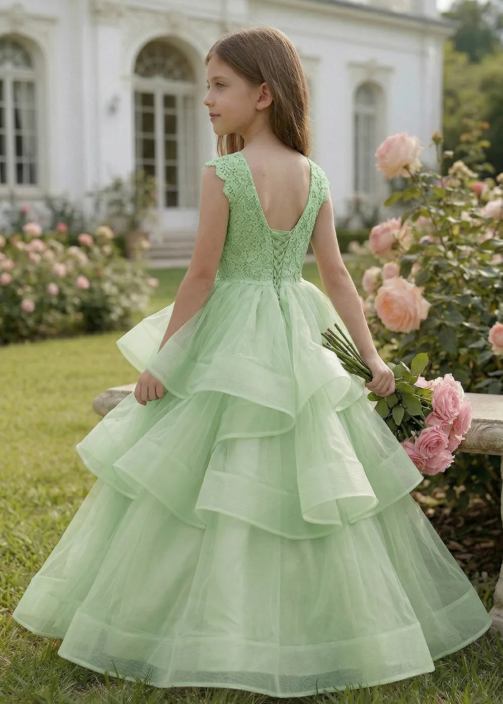 Vestido de princesa sin mangas de encaje