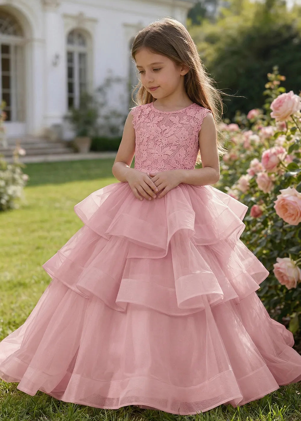 Vestido de princesa sin mangas de encaje