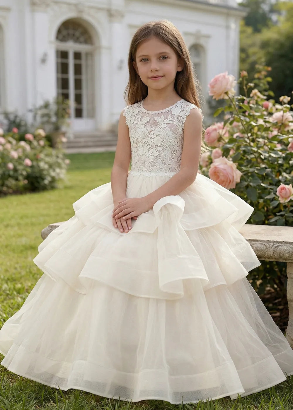 Vestido de princesa sin mangas de encaje