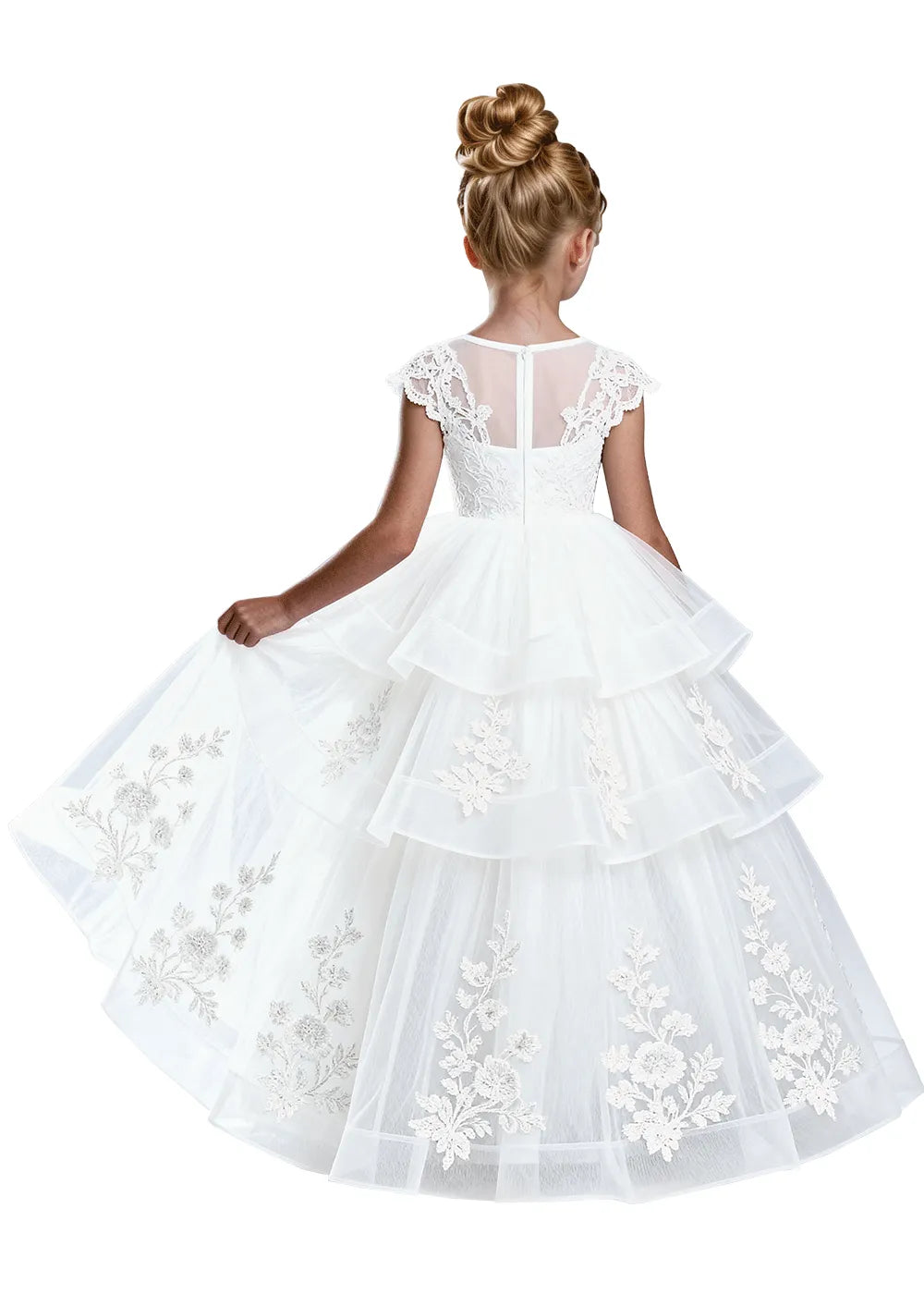 Layered Tulle Ball Gown with Embroidered Skirt for Kids