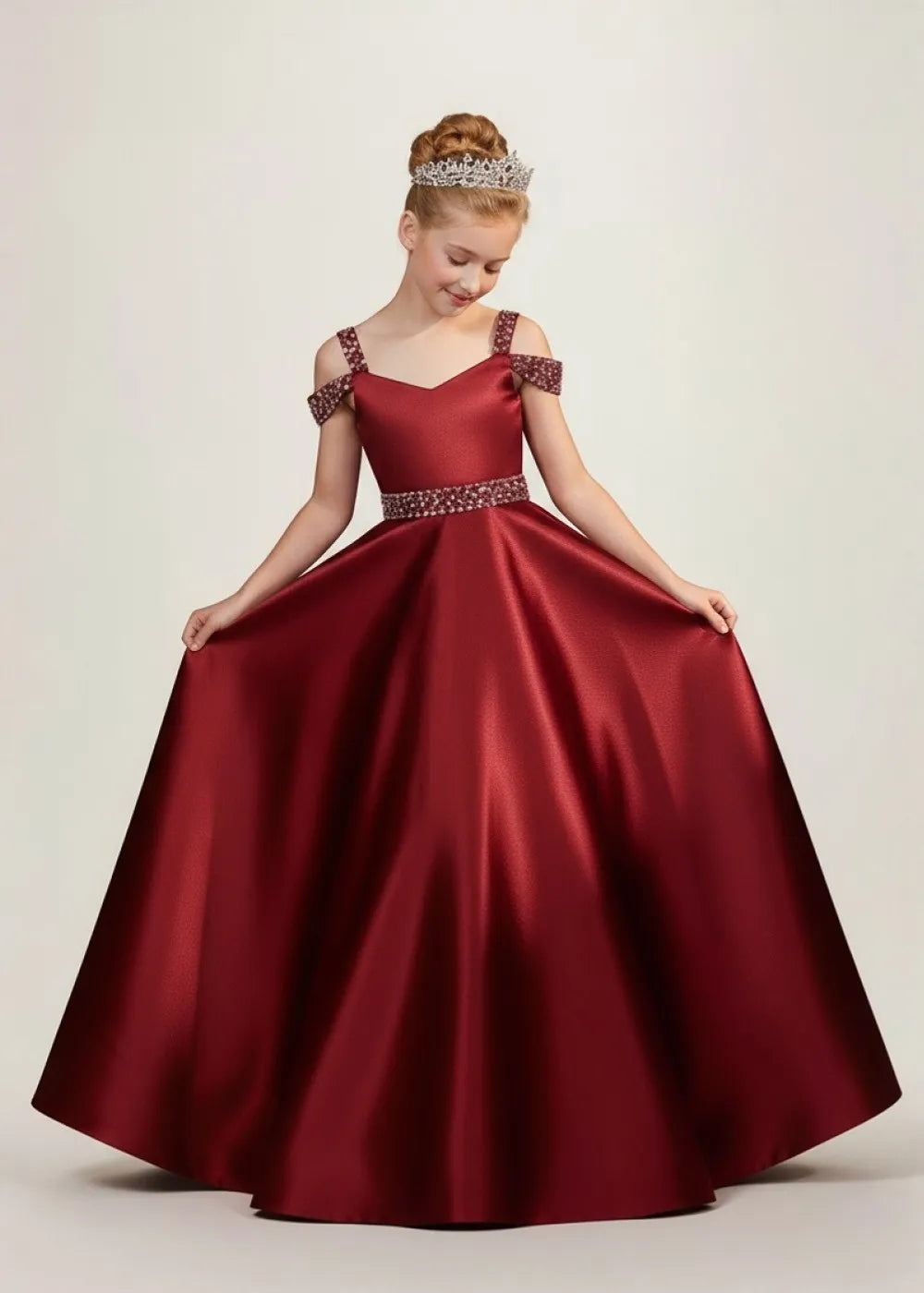 Red Satin Christmas Princess Dress for Girls | Pageant Gown