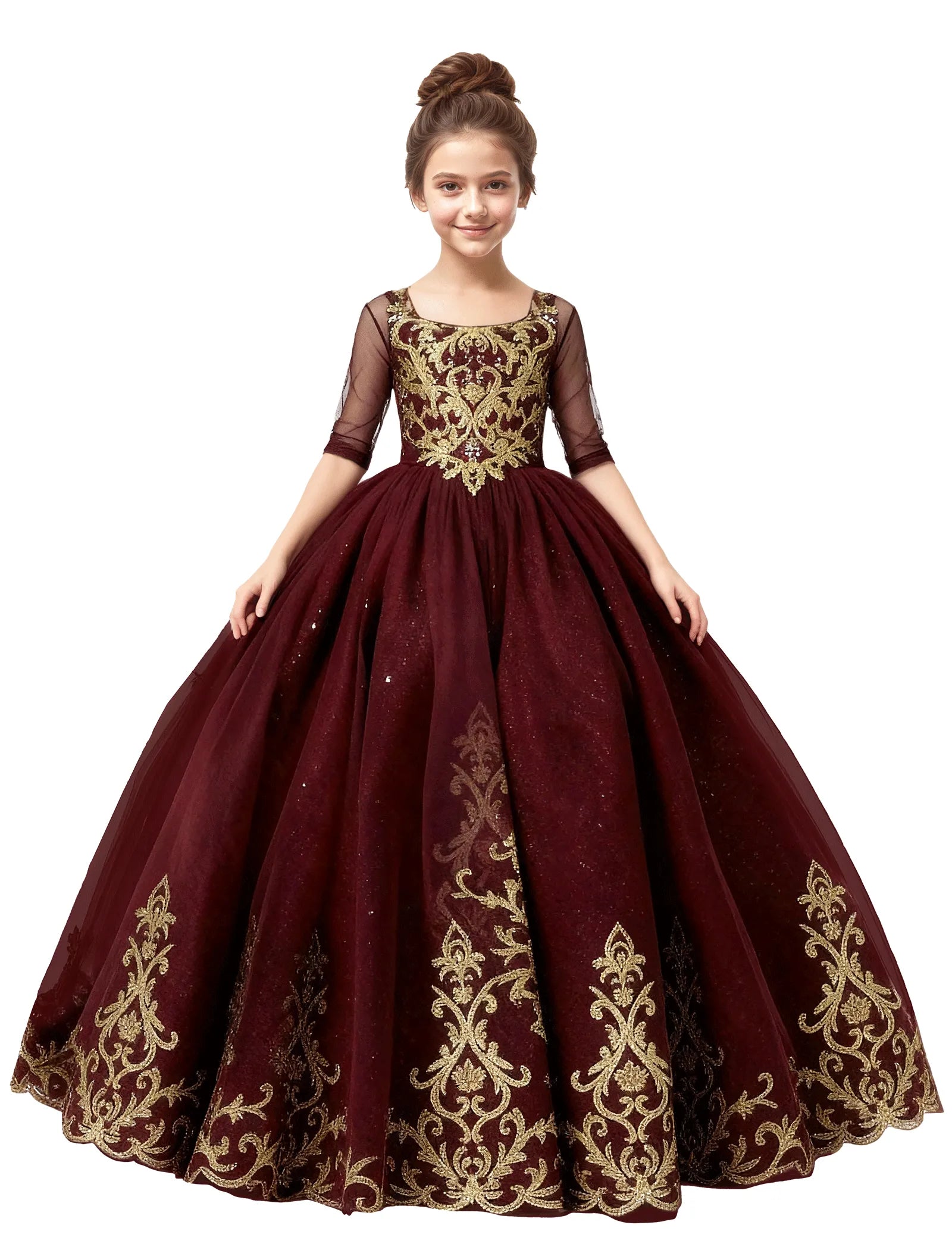 Girls Embroidered Tulle Dress for Pageants or Holiday Photos | Fynony Girls Embroidered Tulle Dress for Pageants or Holiday Photos | Fynony