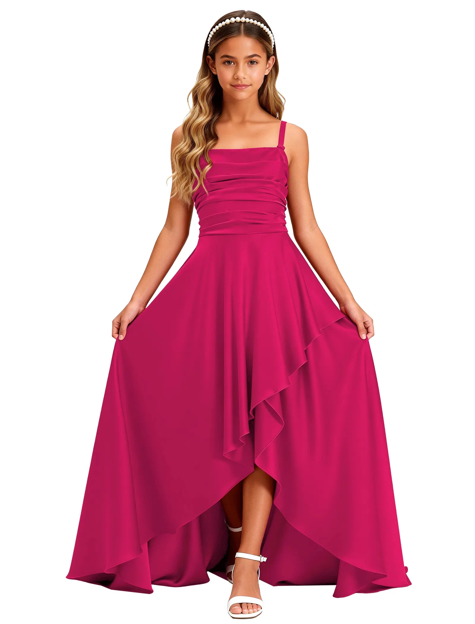 Girls Satin High-Low Party Dress
