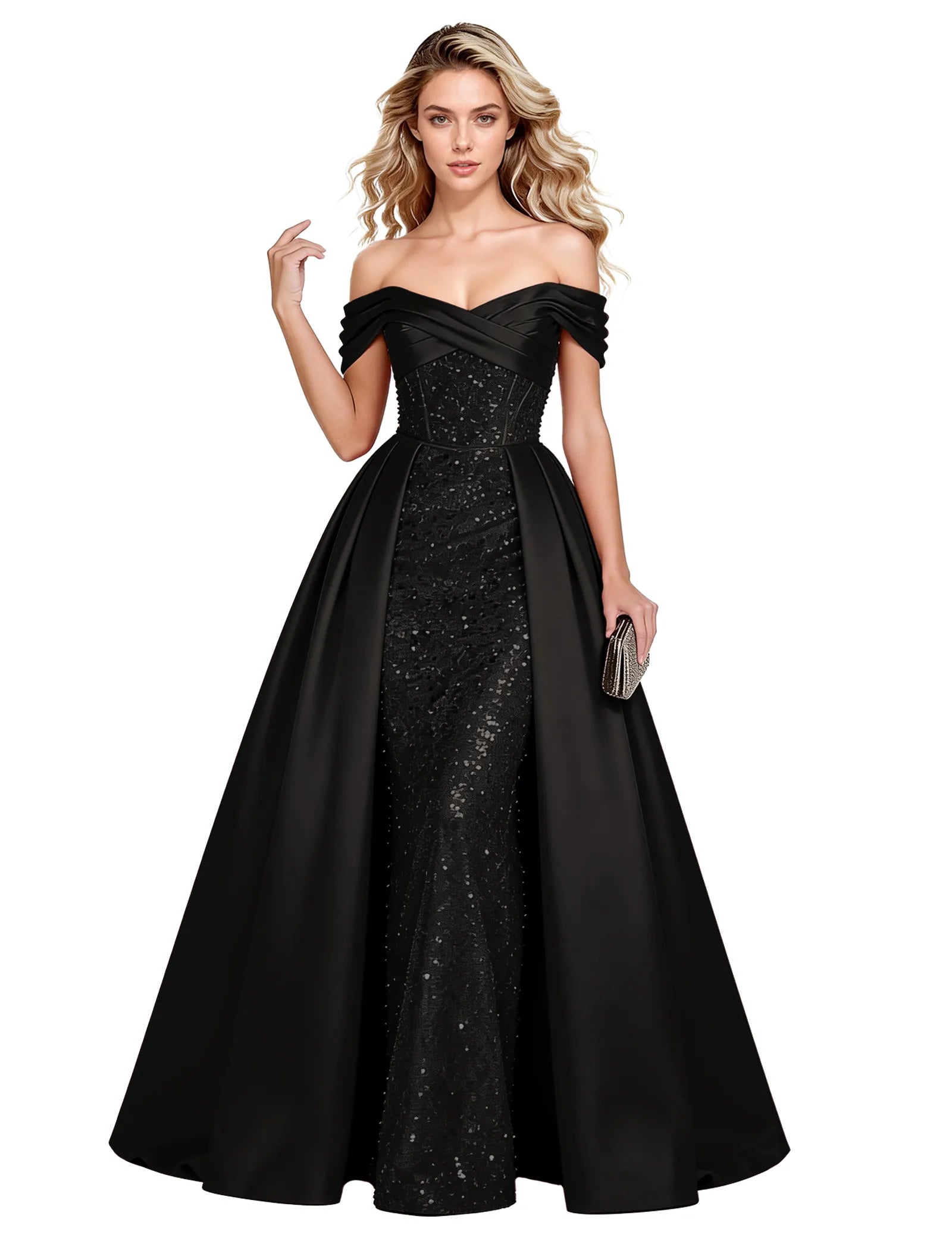 Off Shoulder Velvet Sequin Ball Gown