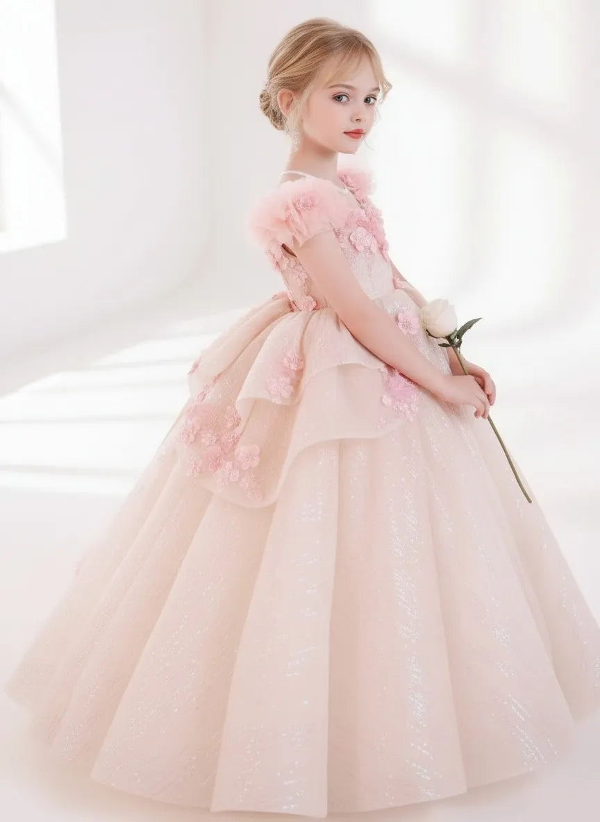 Layered Princess Flower Girl Gown