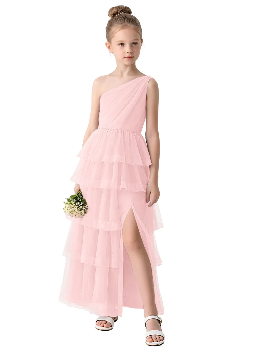 Aurora One-Shoulder Ruffle Layer Girl Dress