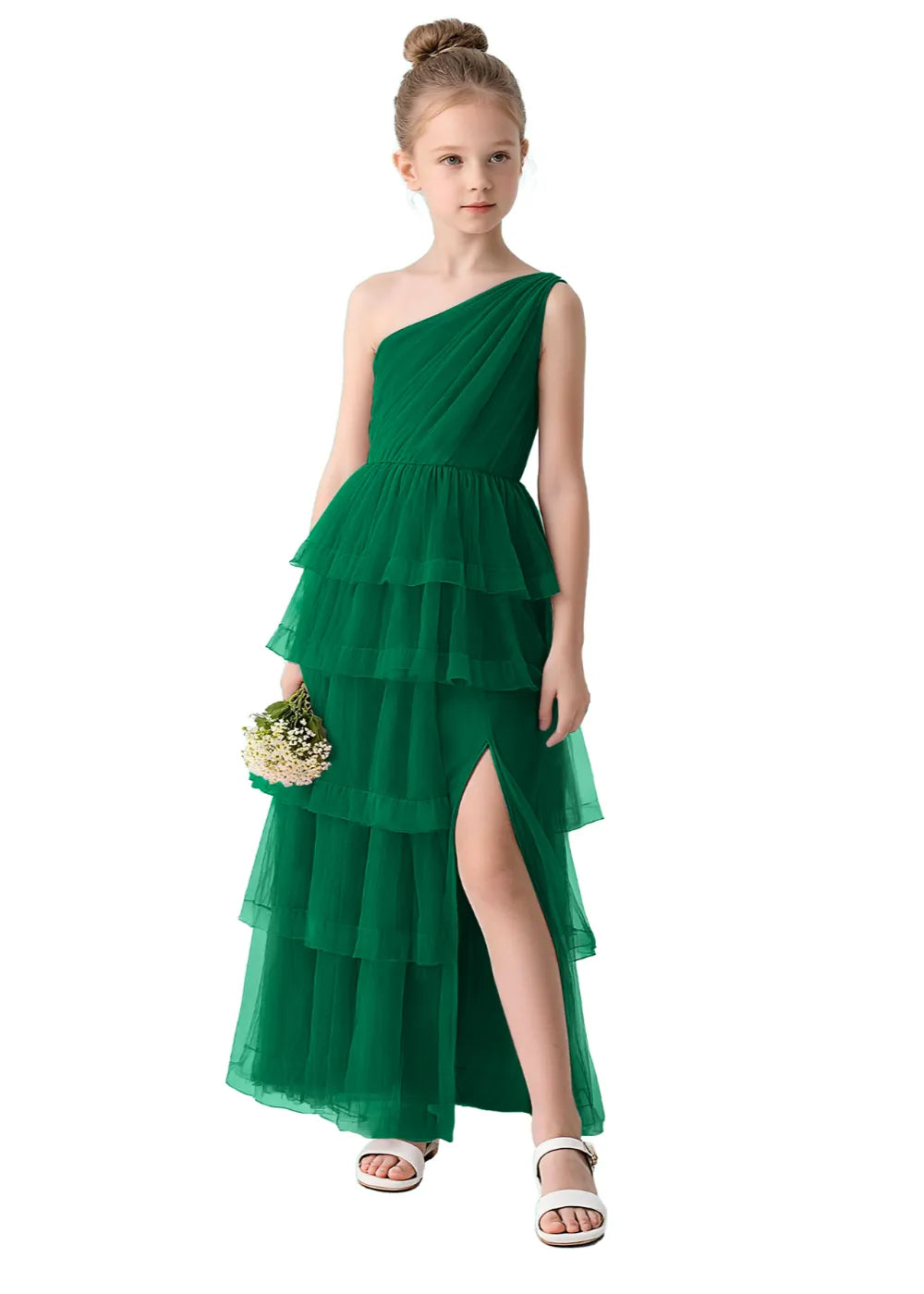 Aurora One-Shoulder Ruffle Layer Girl Dress