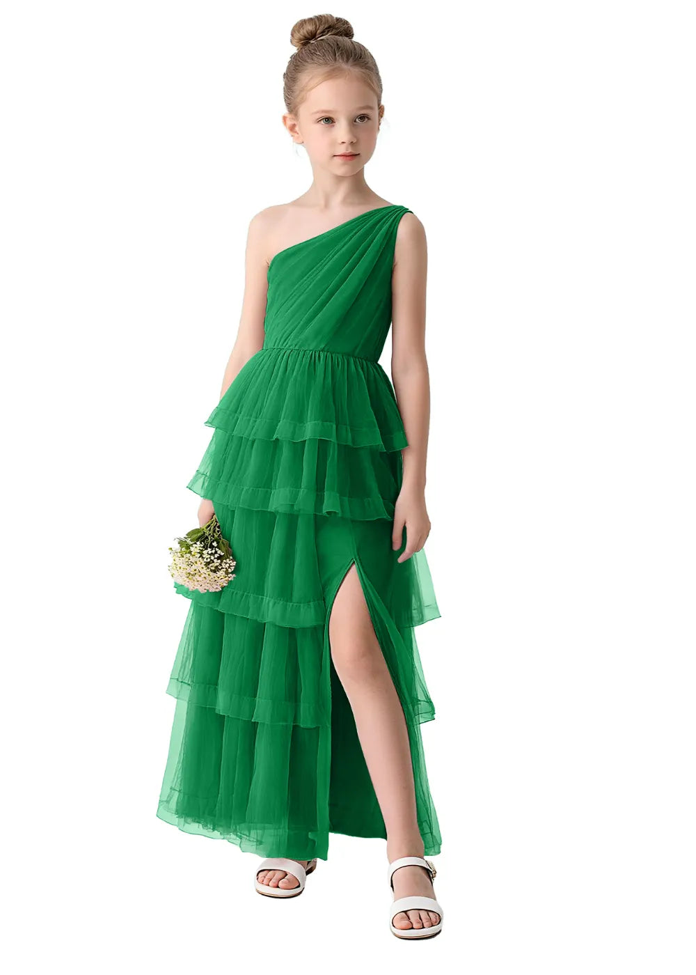 Aurora One-Shoulder Ruffle Layer Girl Dress