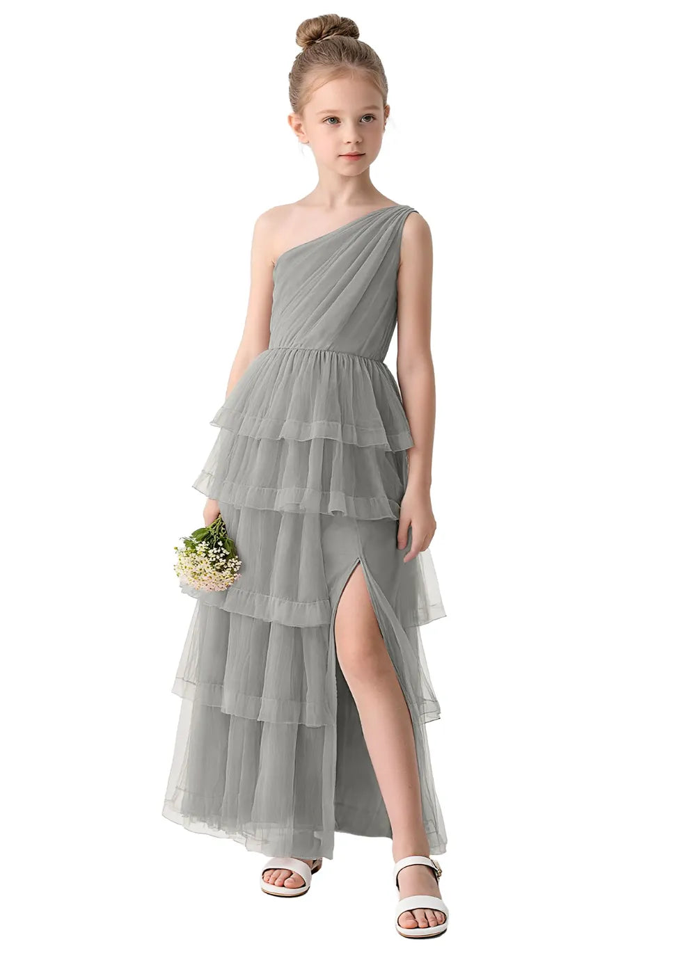 Aurora One-Shoulder Ruffle Layer Girl Dress