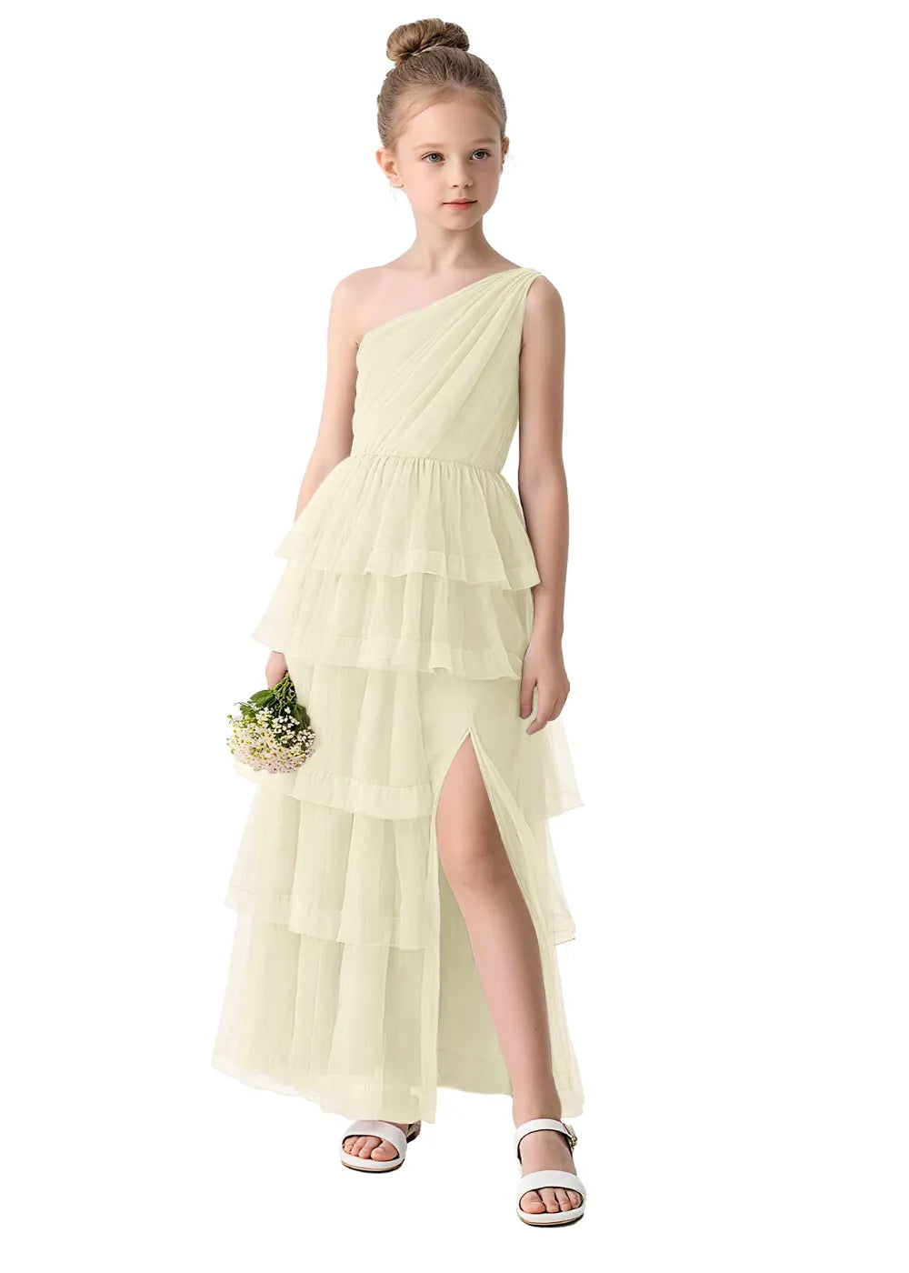 Aurora One-Shoulder Ruffle Layer Girl Dress
