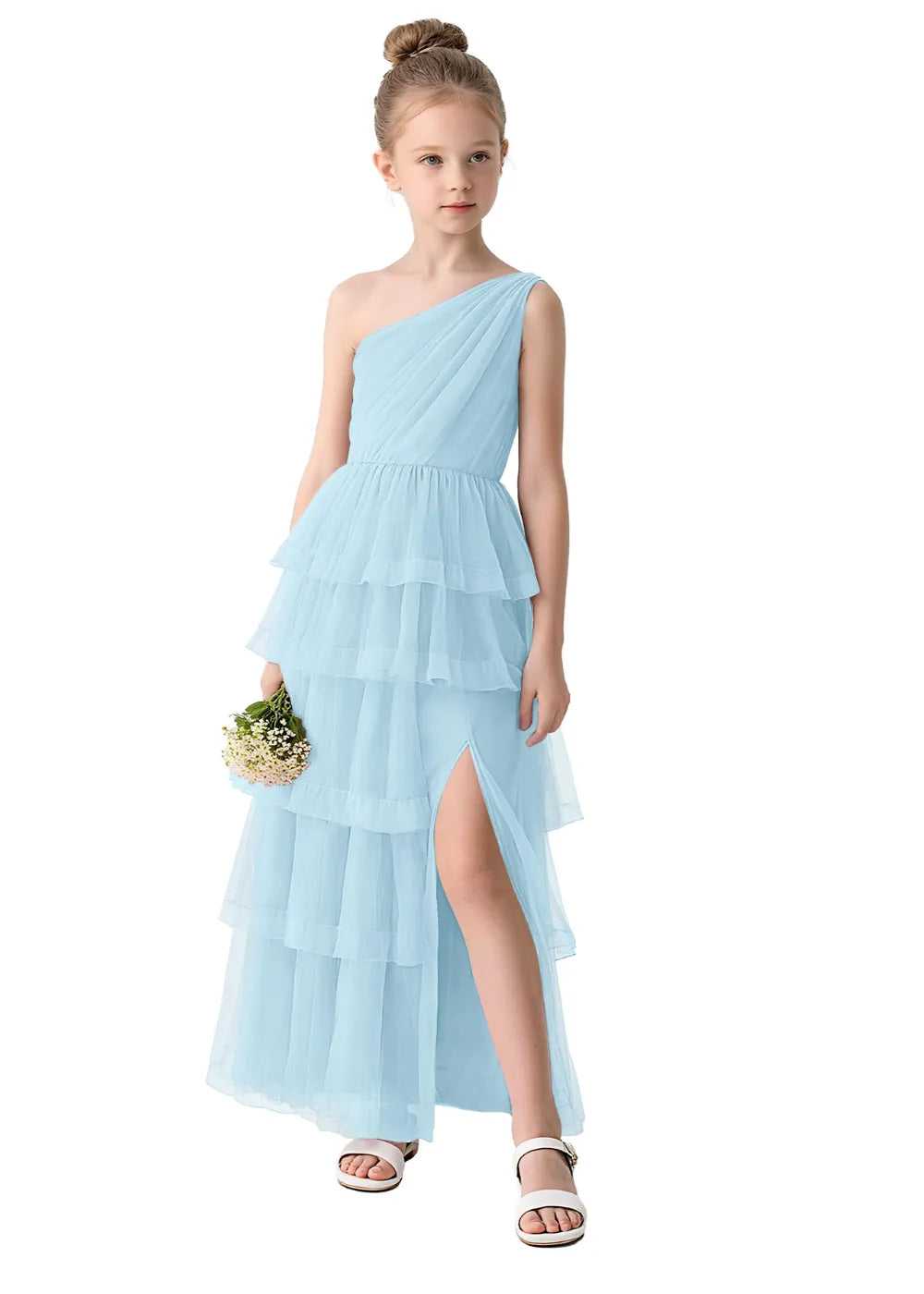 Aurora One-Shoulder Ruffle Layer Girl Dress