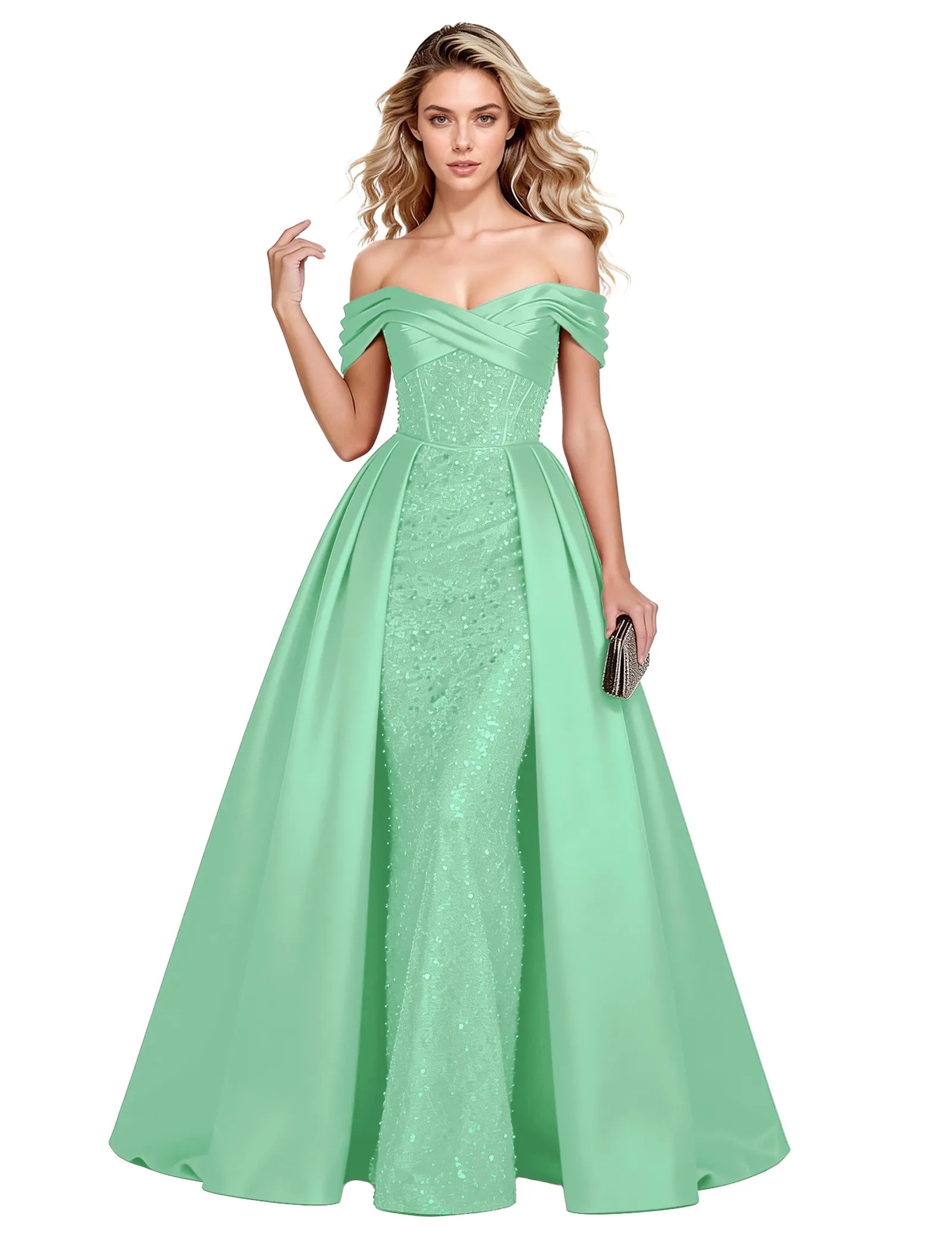 Off Shoulder Velvet Sequin Ball Gown