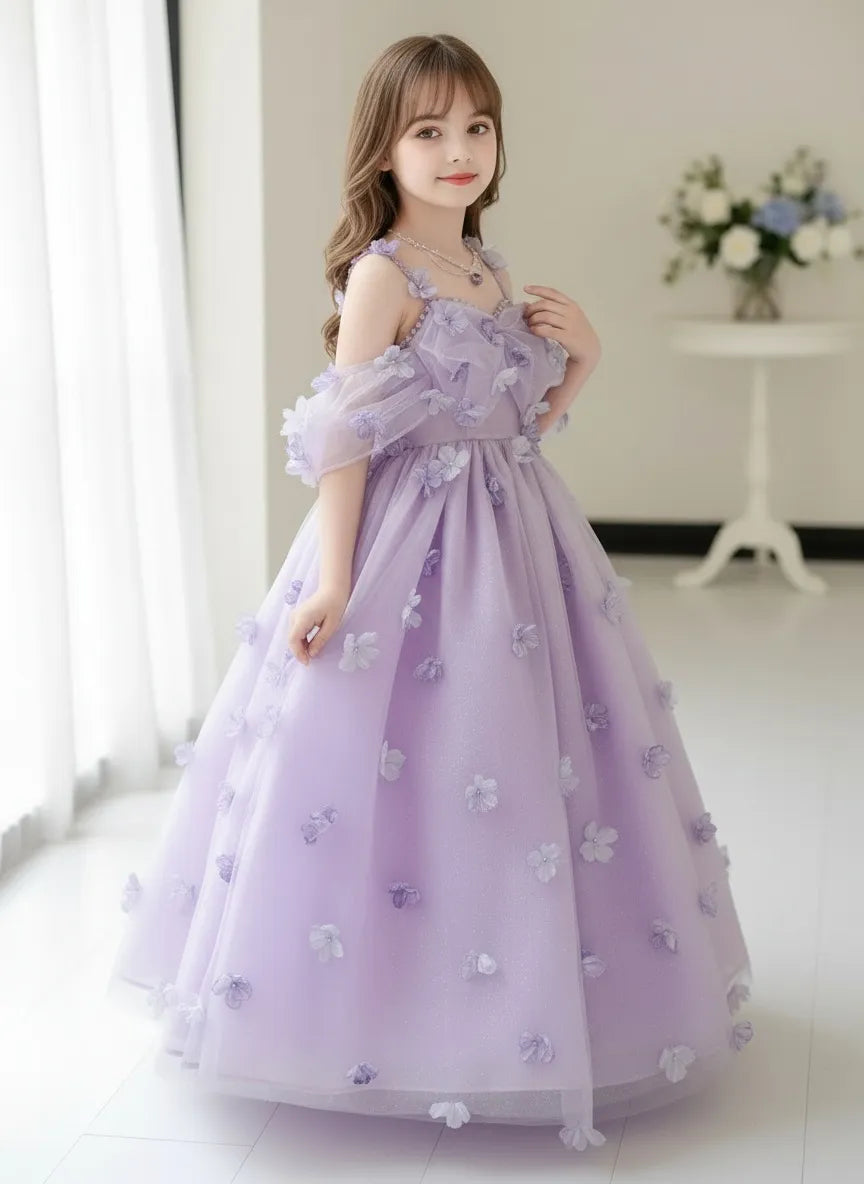 3D Floral Tulle Princess Dress for Girls
