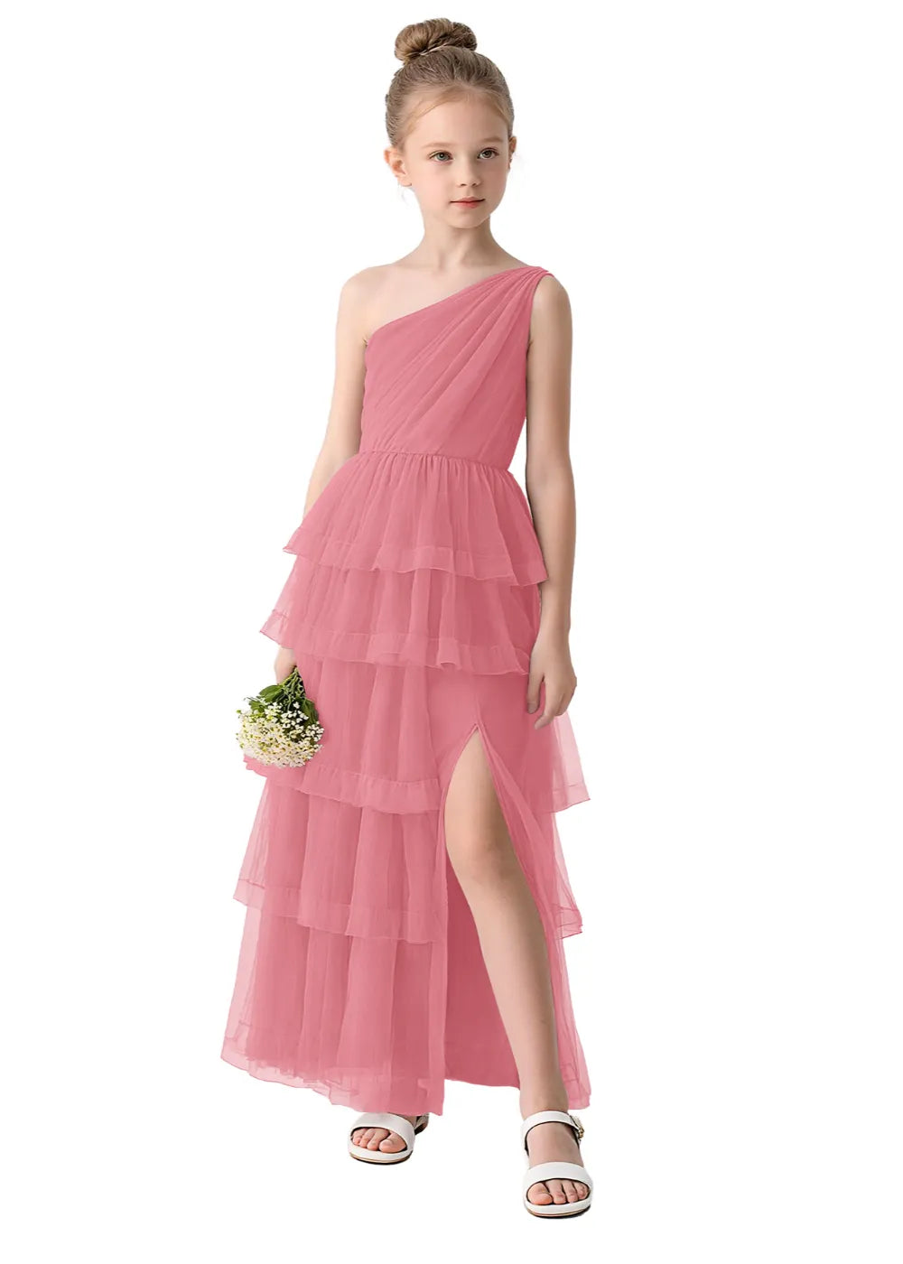 Aurora One-Shoulder Ruffle Layer Girl Dress