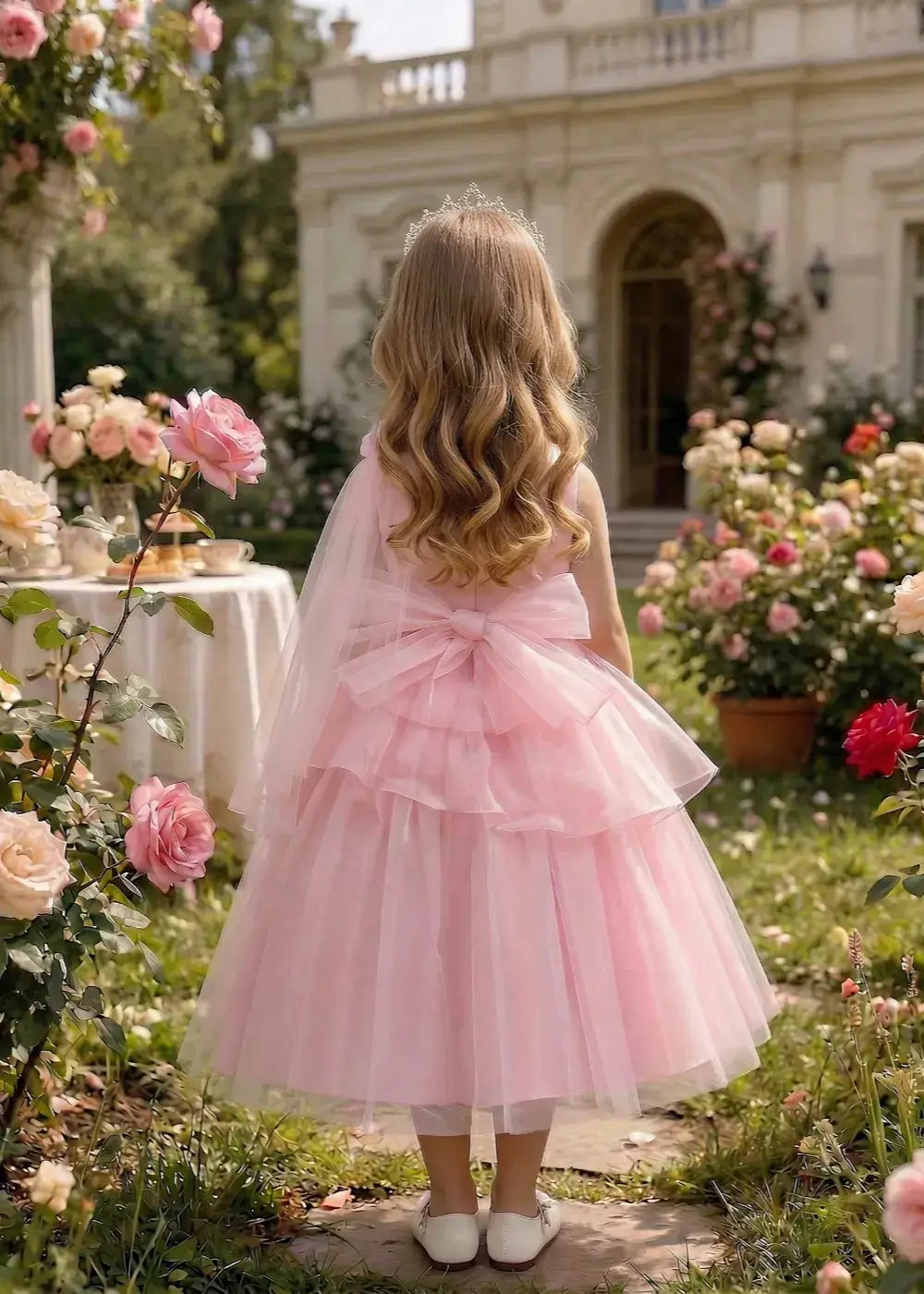 Elegant Blooming Petal Detail Tulle Occasion Dress