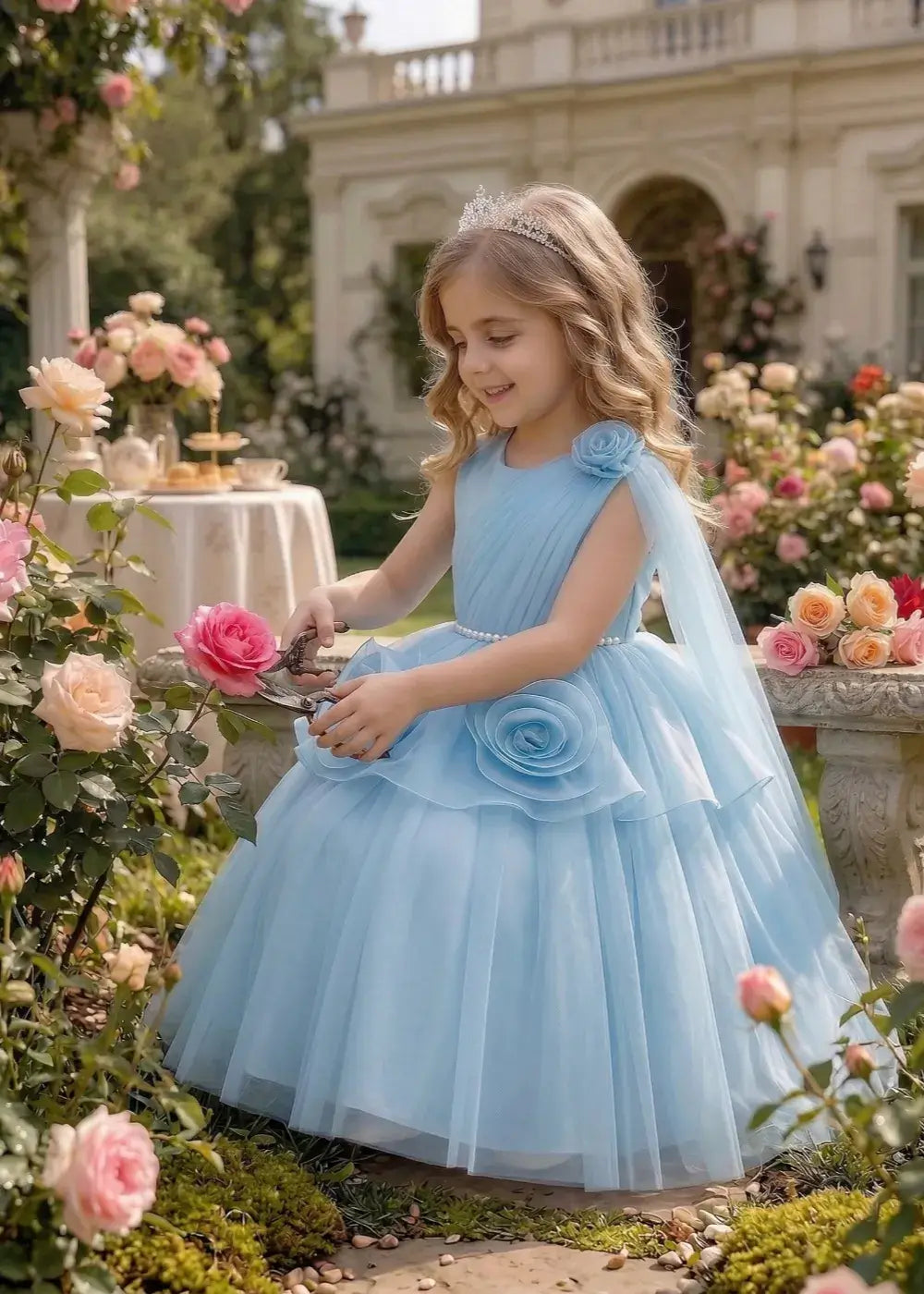 Elegant Blooming Petal Detail Tulle Occasion Dress