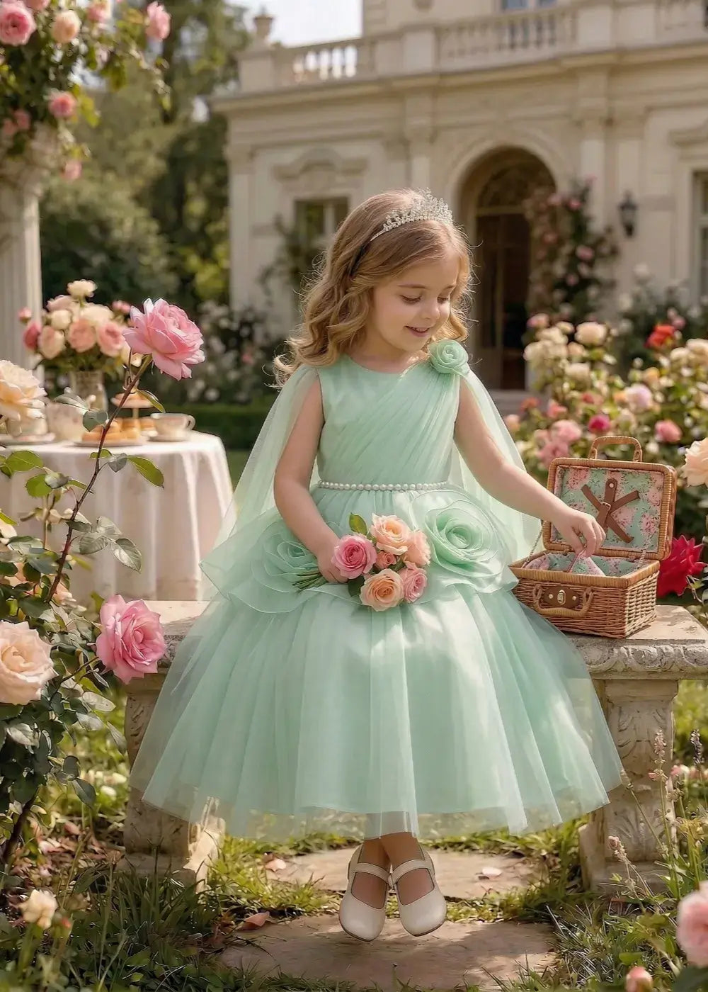 Elegant Blooming Petal Detail Tulle Occasion Dress