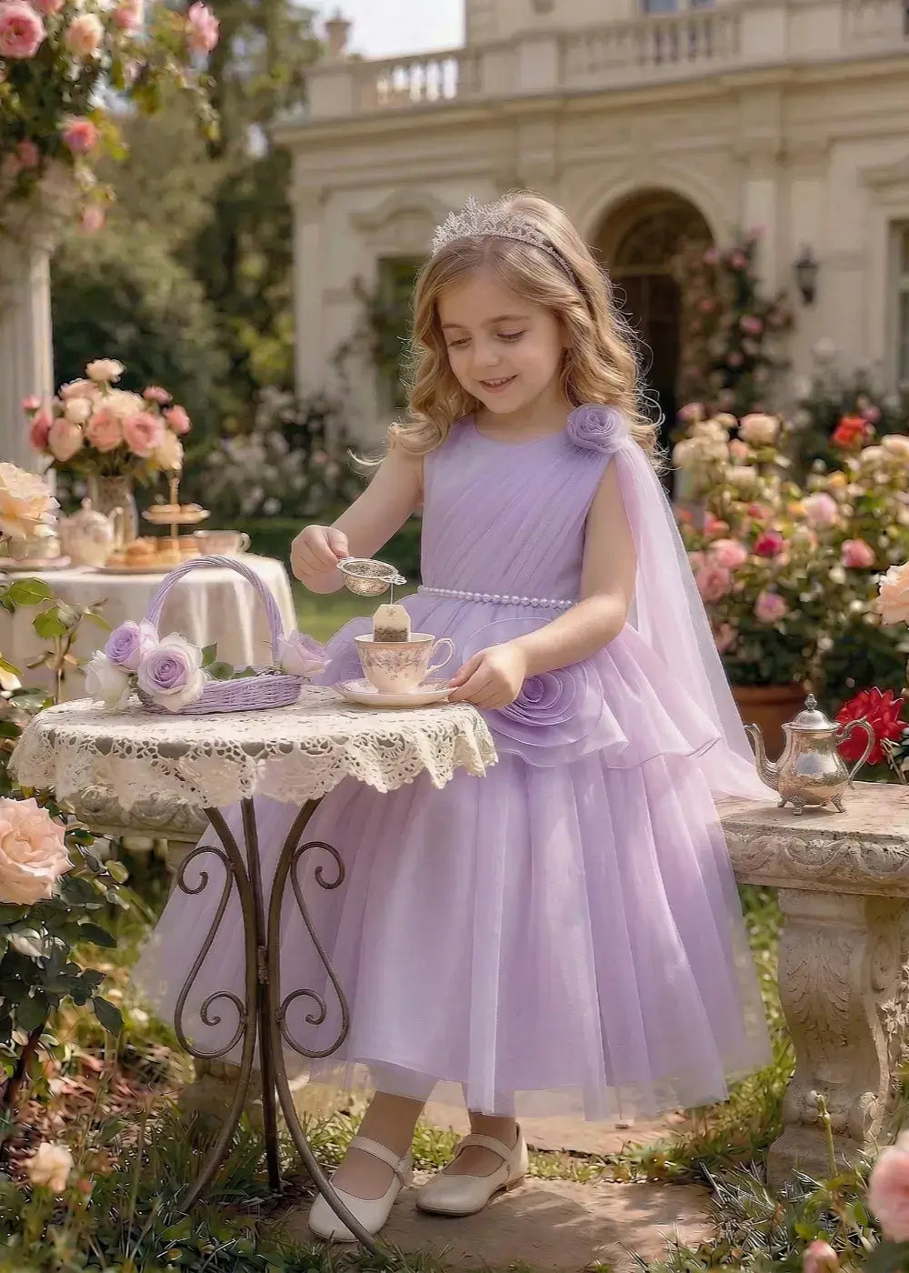 Elegant Blooming Petal Detail Tulle Occasion Dress