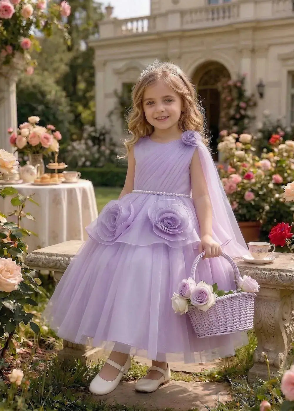 Elegant Blooming Petal Detail Tulle Occasion Dress