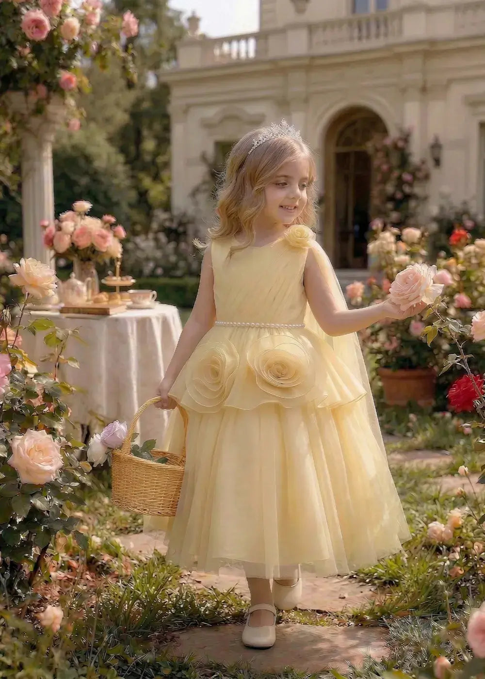 Elegant Blooming Petal Detail Tulle Occasion Dress