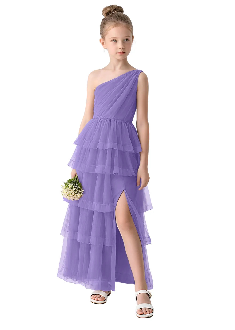 Aurora One-Shoulder Ruffle Layer Girl Dress