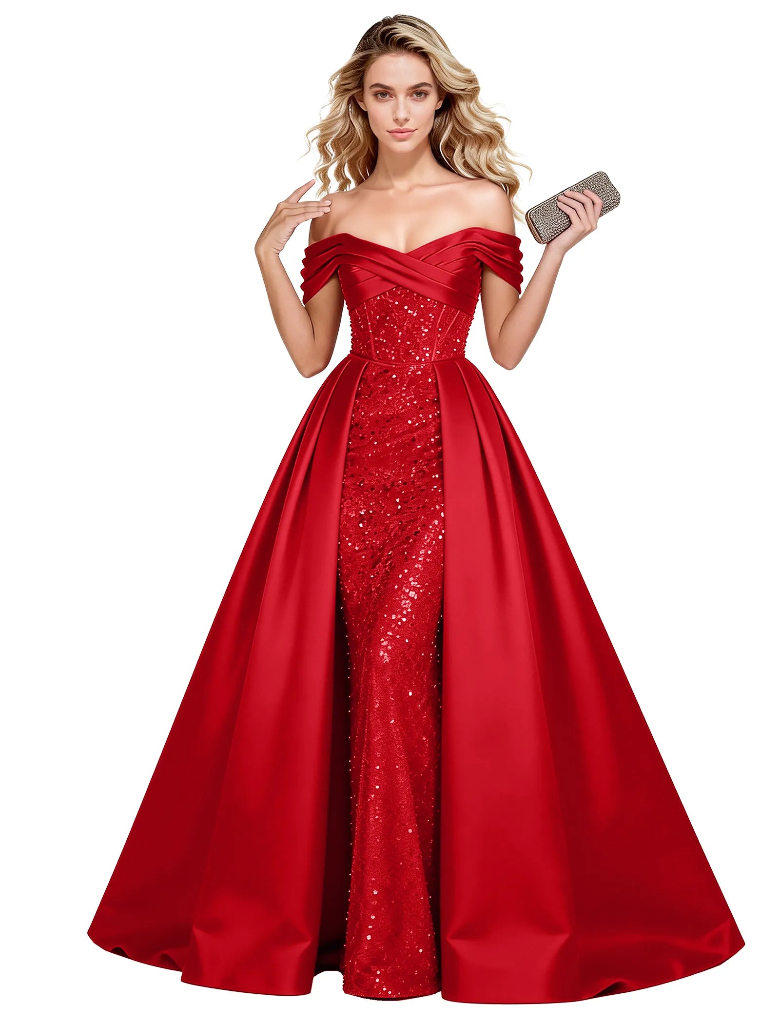 Off Shoulder Velvet Sequin Ball Gown