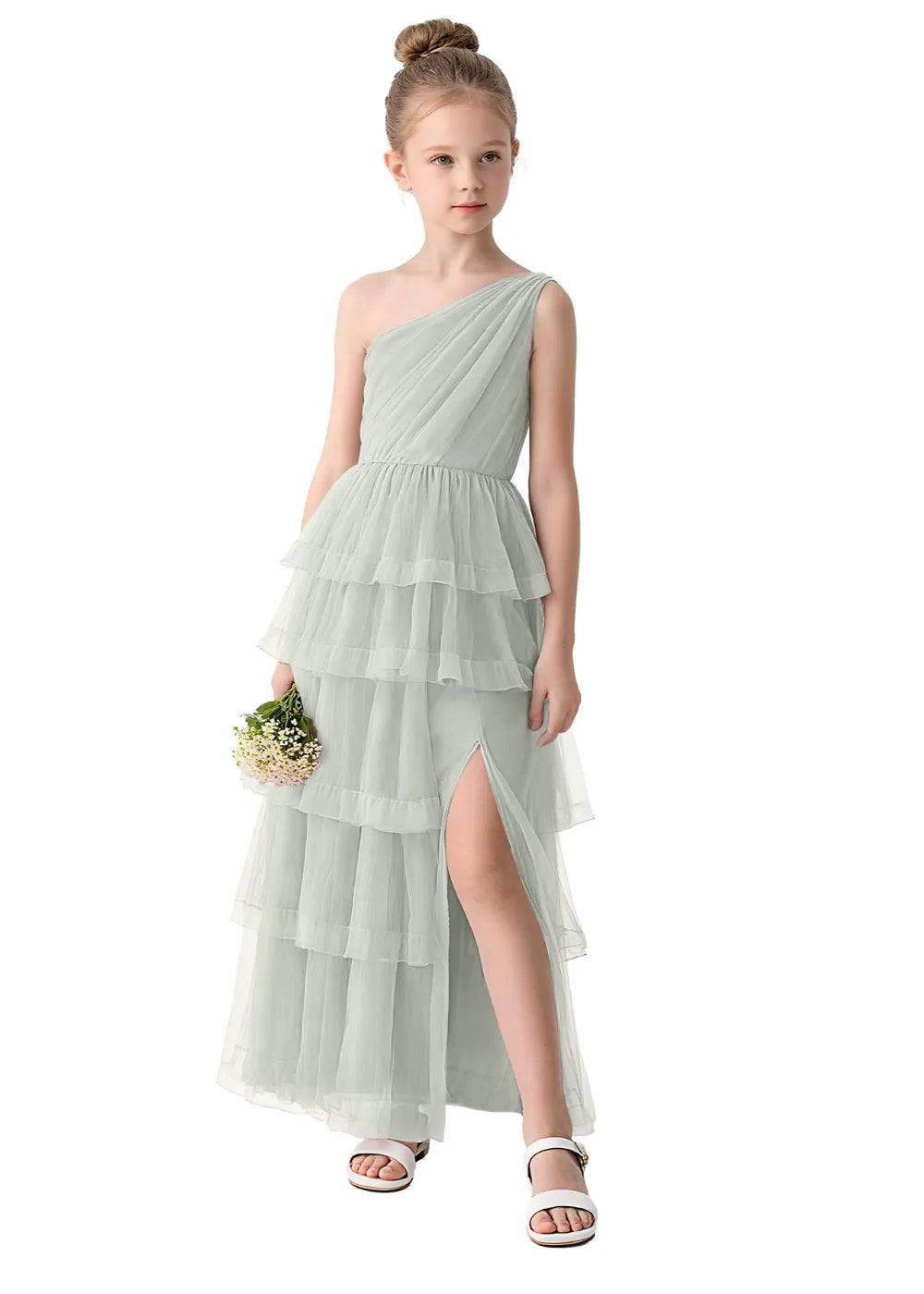 Aurora One-Shoulder Ruffle Layer Girl Dress