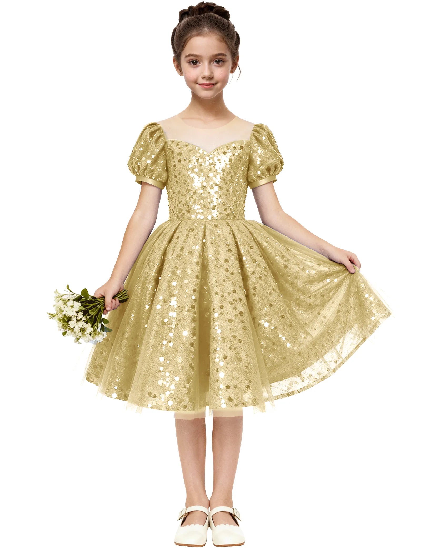 Sequin Tulle Princess Party Dress for Girls