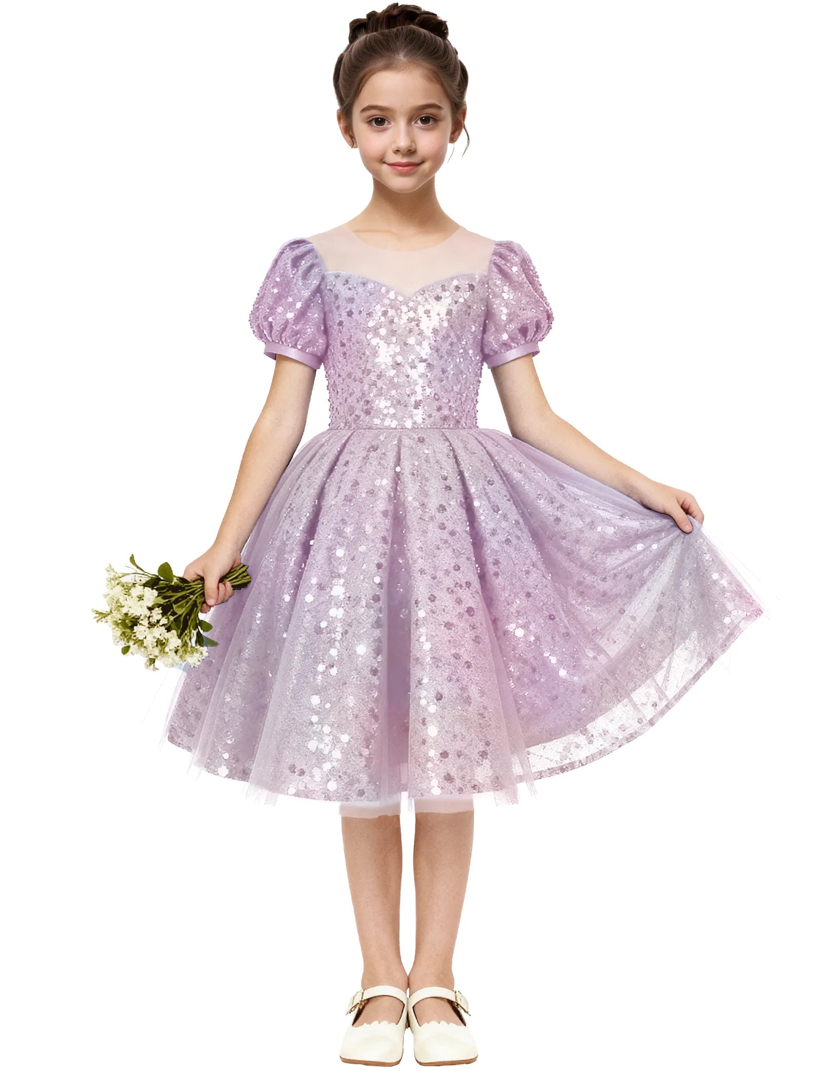 Sequin Tulle Princess Party Dress for Girls