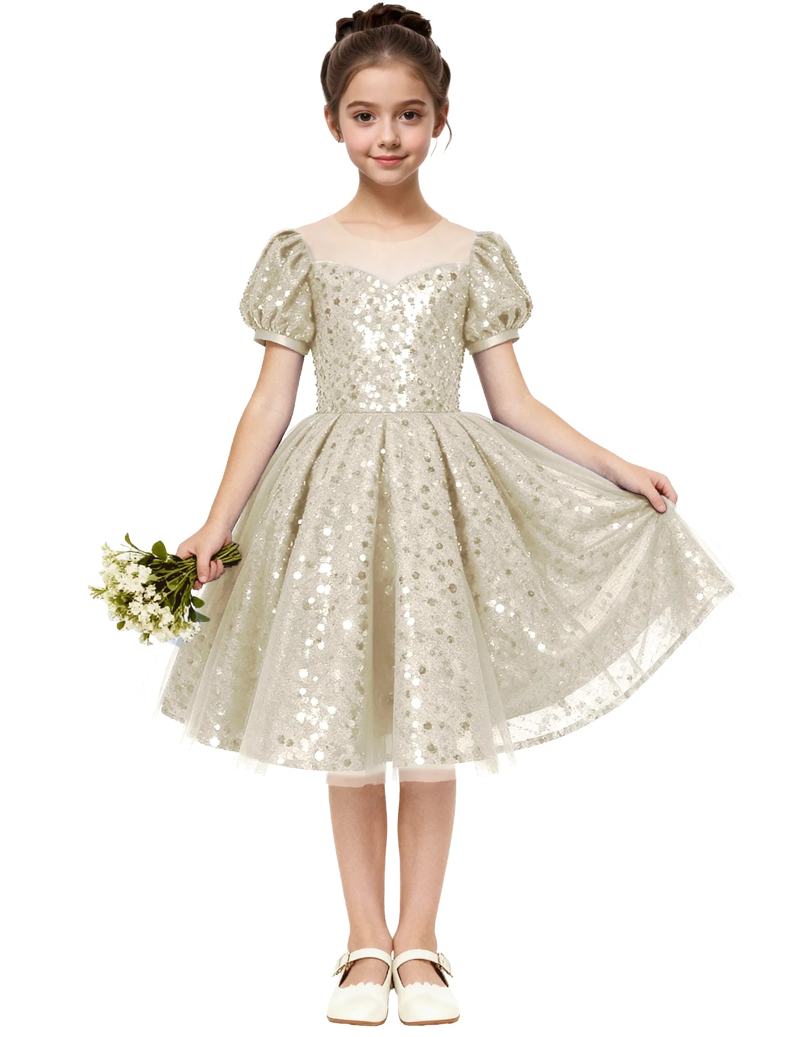 Sequin Tulle Princess Party Dress for Girls