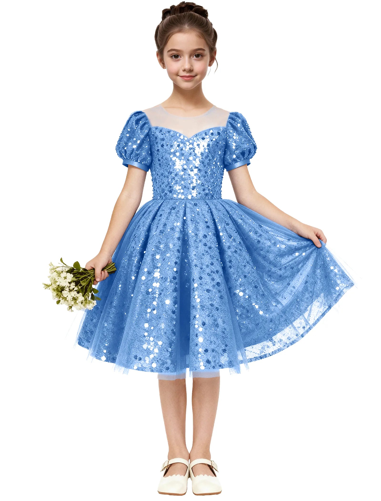 Sequin Tulle Princess Party Dress for Girls