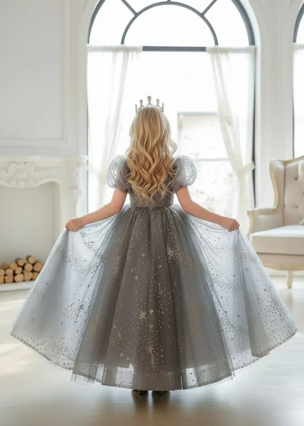 Galaxy-Inspired Tulle Junior Bridesmaid Dress