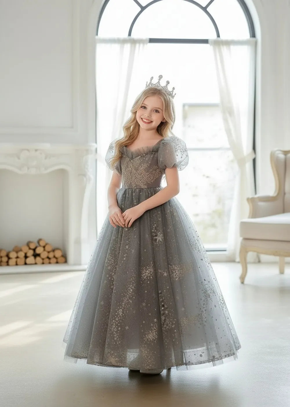 Galaxy-Inspired Tulle Junior Bridesmaid Dress