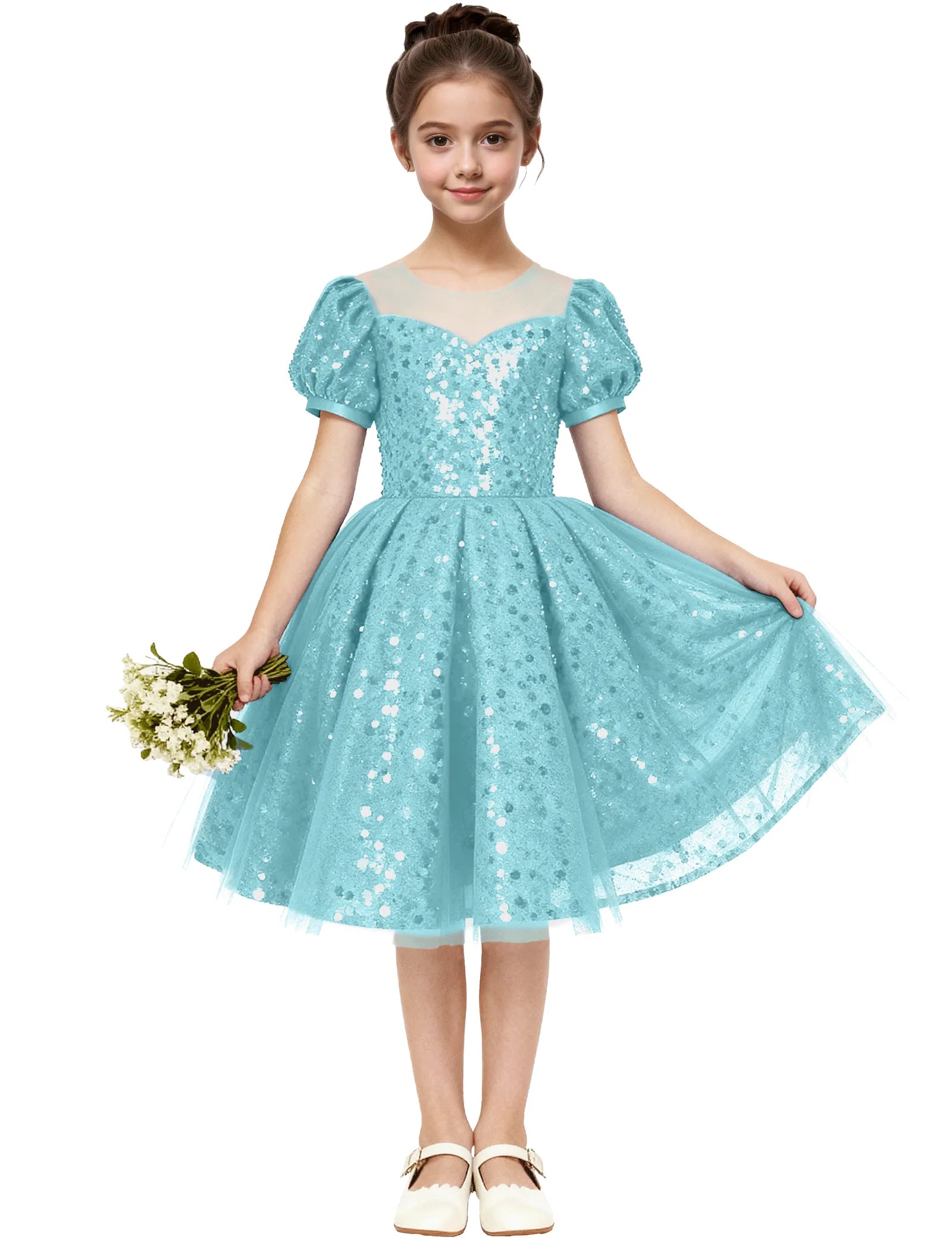 Sequin Tulle Princess Party Dress for Girls