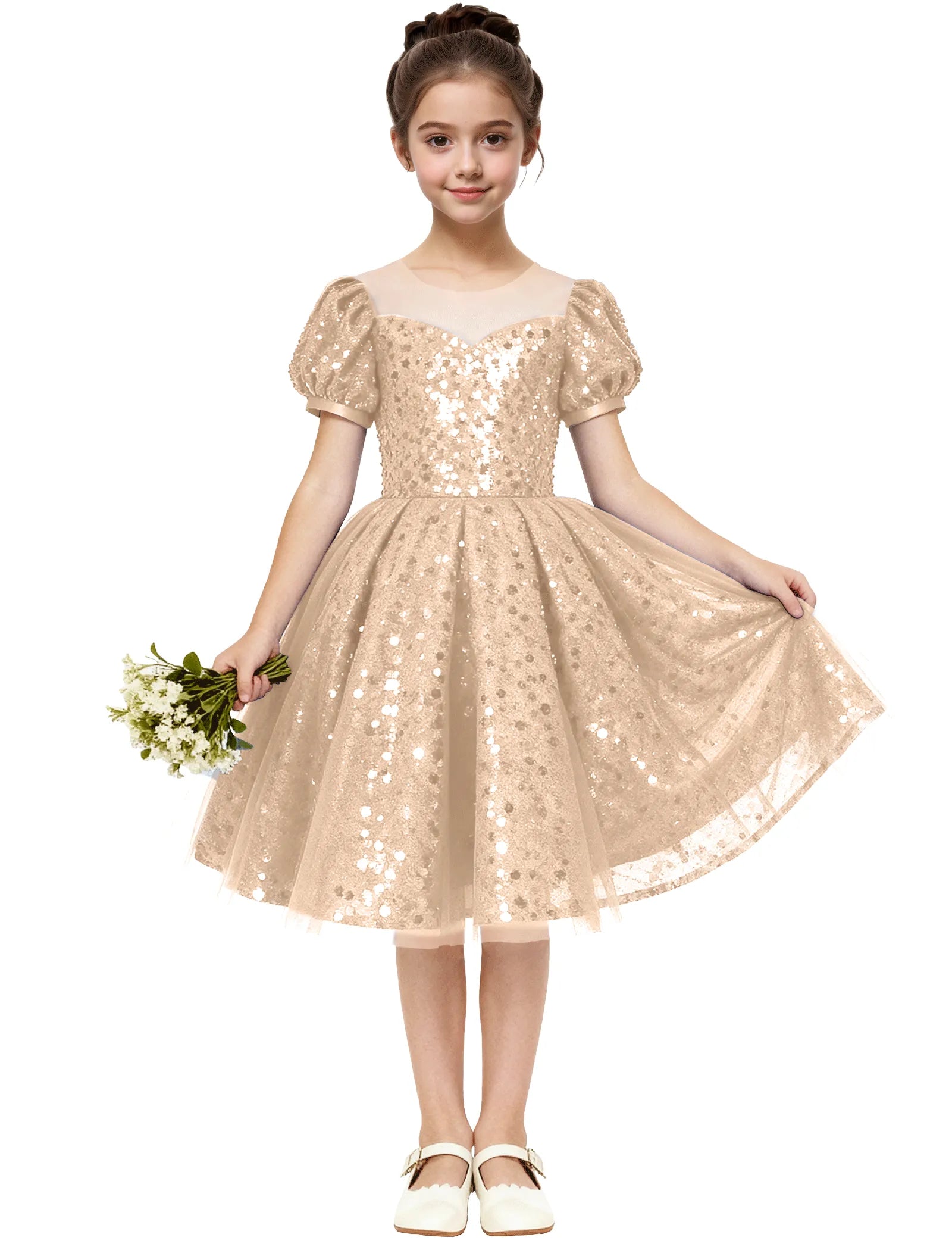 Sequin Tulle Princess Party Dress for Girls