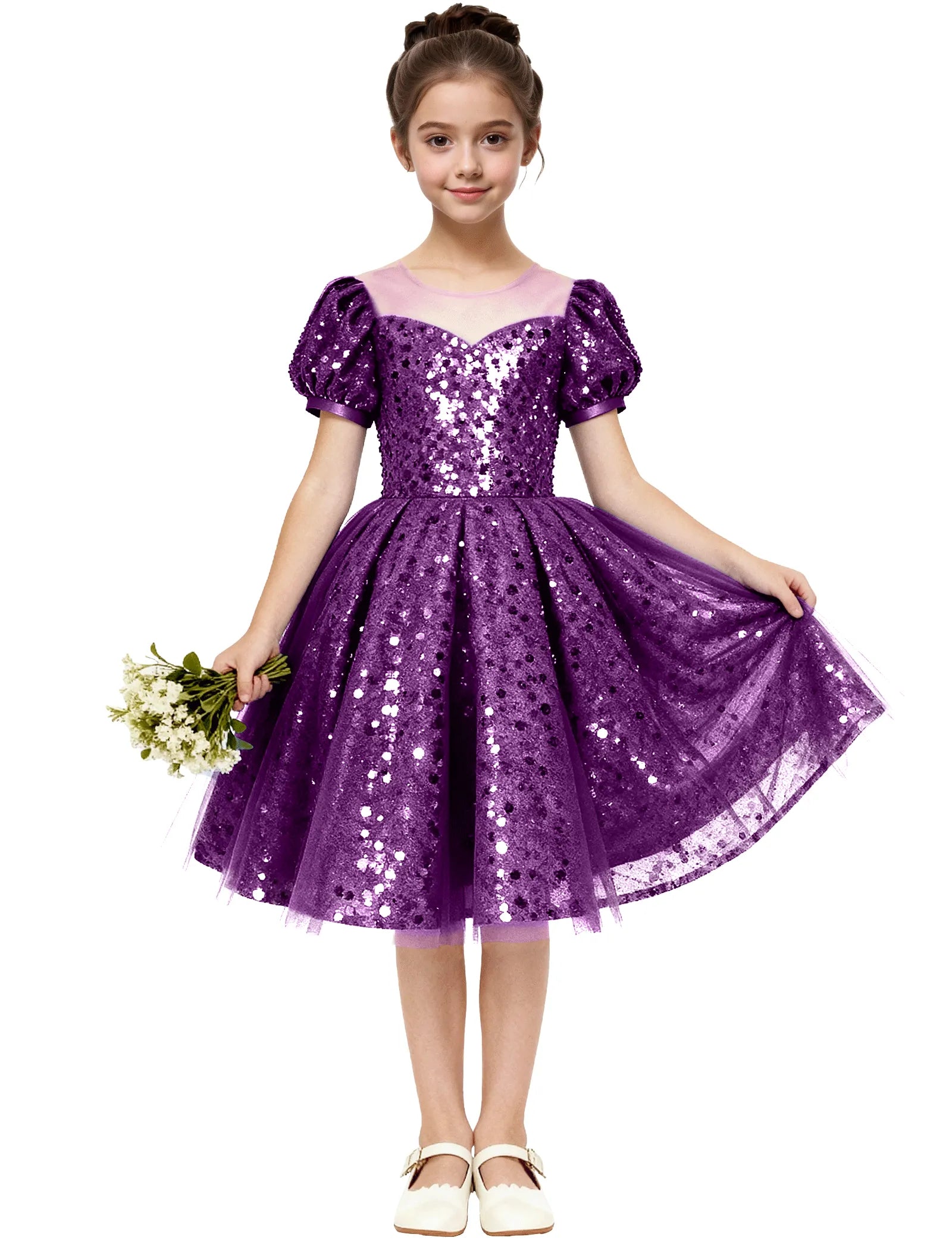 Sequin Tulle Princess Party Dress for Girls