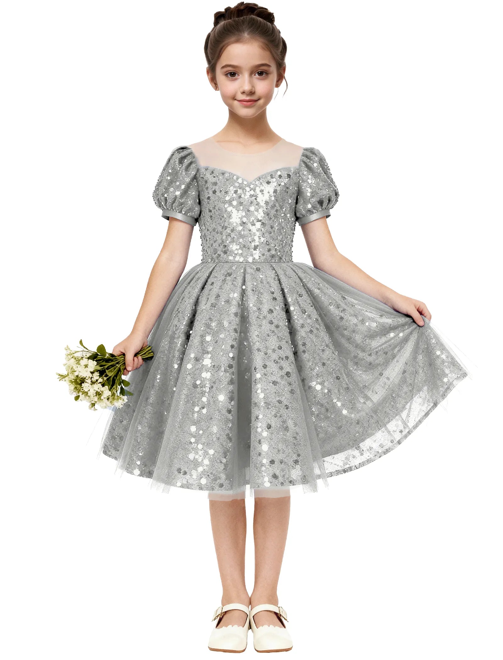 Sequin Tulle Princess Party Dress for Girls