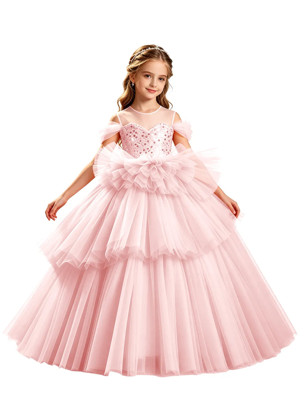 Sparkling Ruffle Waist Princess Ball Gown for Girls