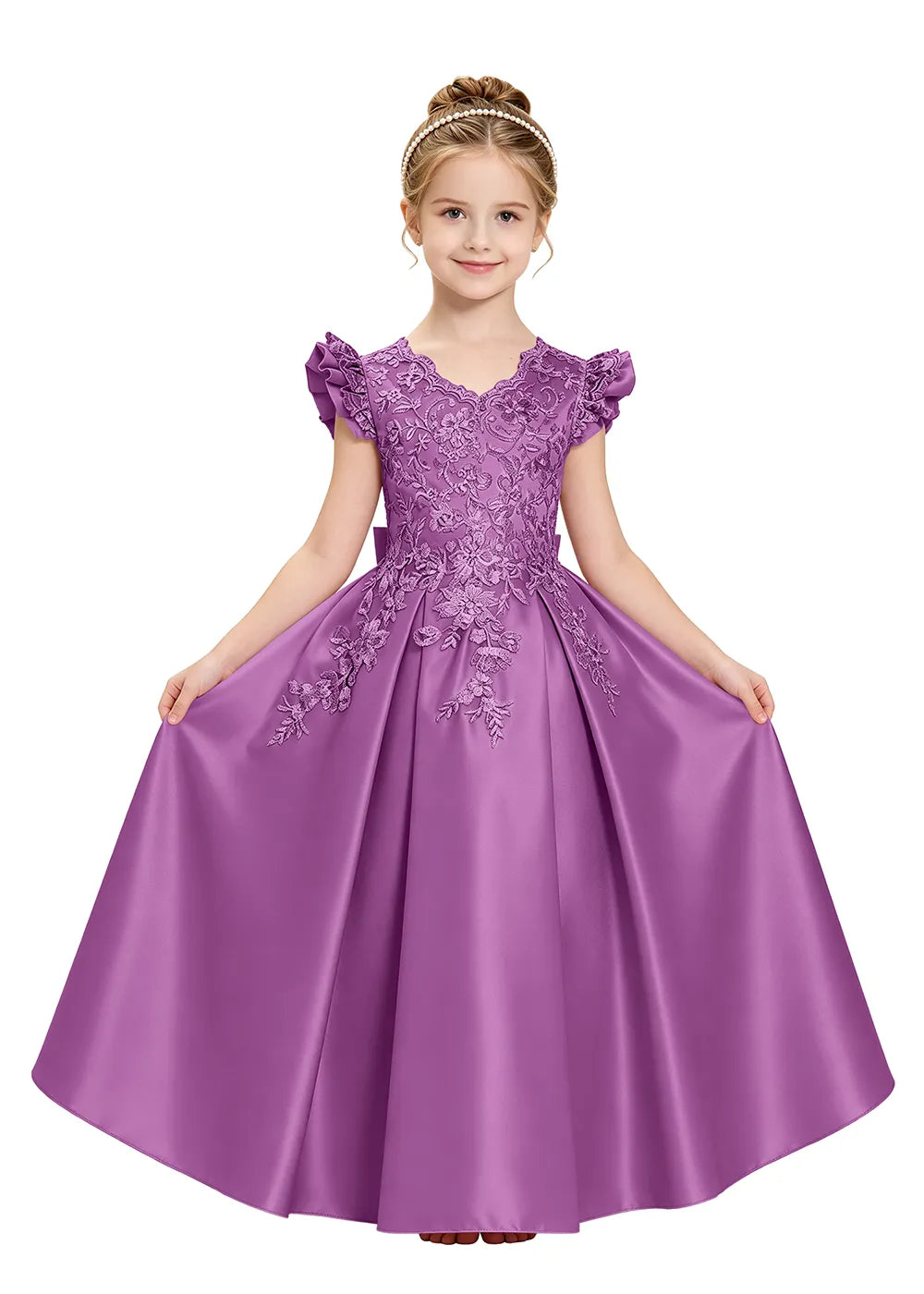 Embroidered Lace Satin Princess Ball Gown