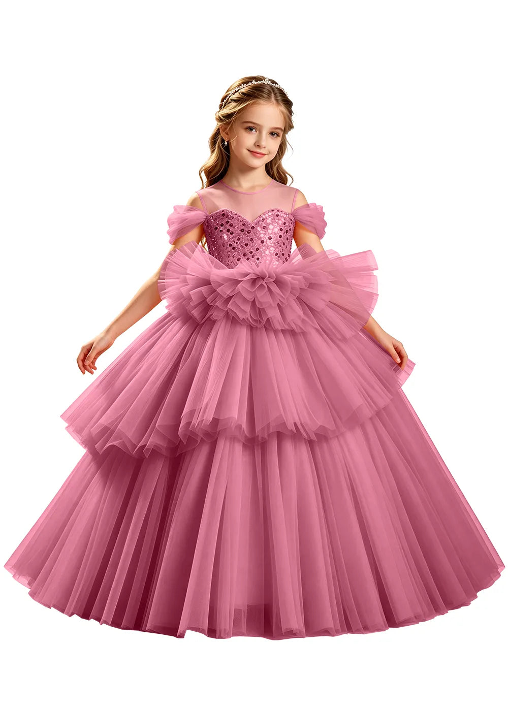 Sparkling Ruffle Waist Princess Ball Gown for Girls