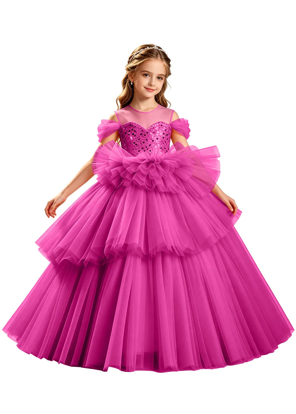 Sparkling Ruffle Waist Princess Ball Gown for Girls